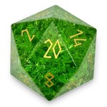 Norse Foundry Boulder 30mm Glass Dice - Shattered Zircon Emerald with Gold Font
