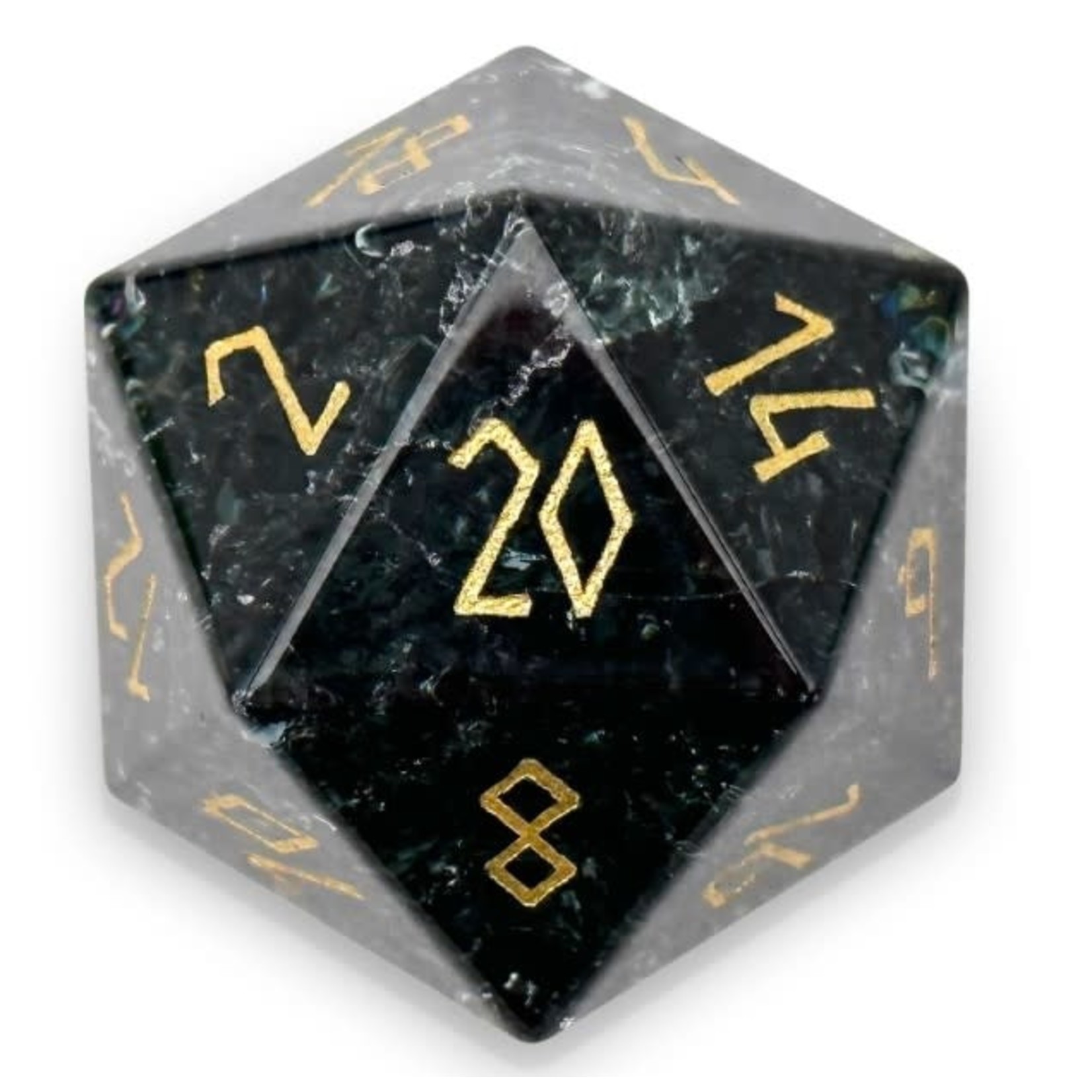 Norse Foundry Boulder 30mm Glass Dice - Shattered Zircon Smoke with Gold Font