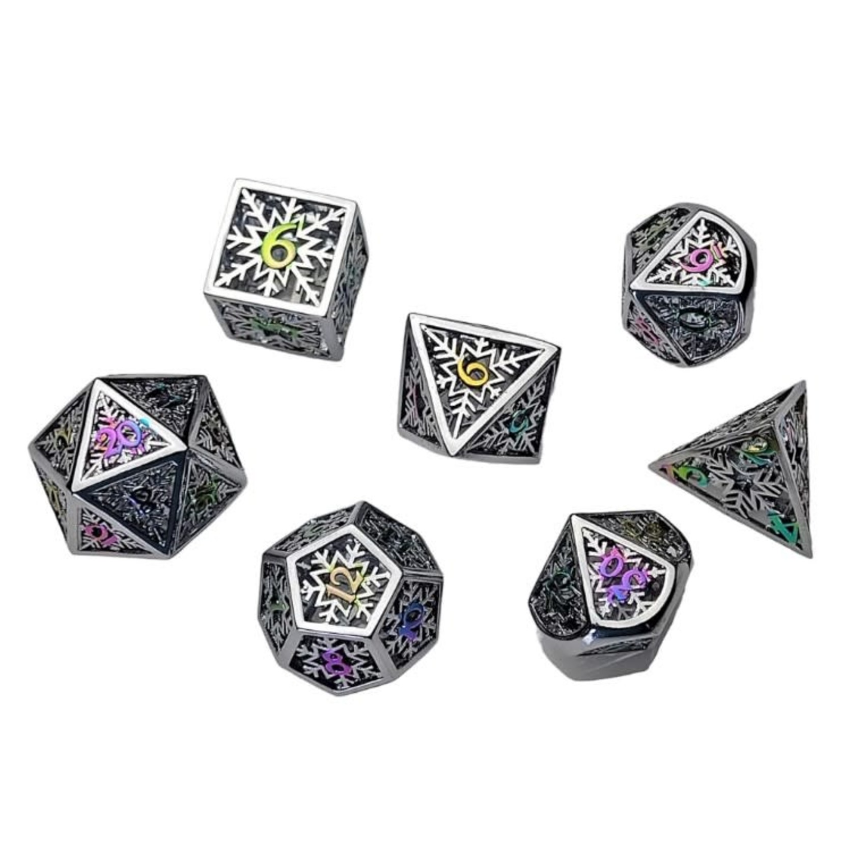Forged Gaming Set of 7 Hollow Metal Dice: Prismatic Rime