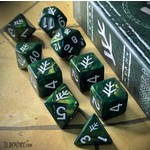 Infinite Black Elder Dice 9-Polyhedral Die Set: The Elder Sign: Aegis White on Eldritch Green