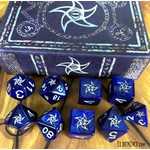 Infinite Black Astral Elder Sign 9-Polyhedral Dice Set: Ley Silver on Eldritch Blue