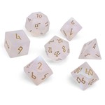 Norse Foundry Frosted K9 Rainbow Glass with Gold Font 7 Piece RPG Dice Set