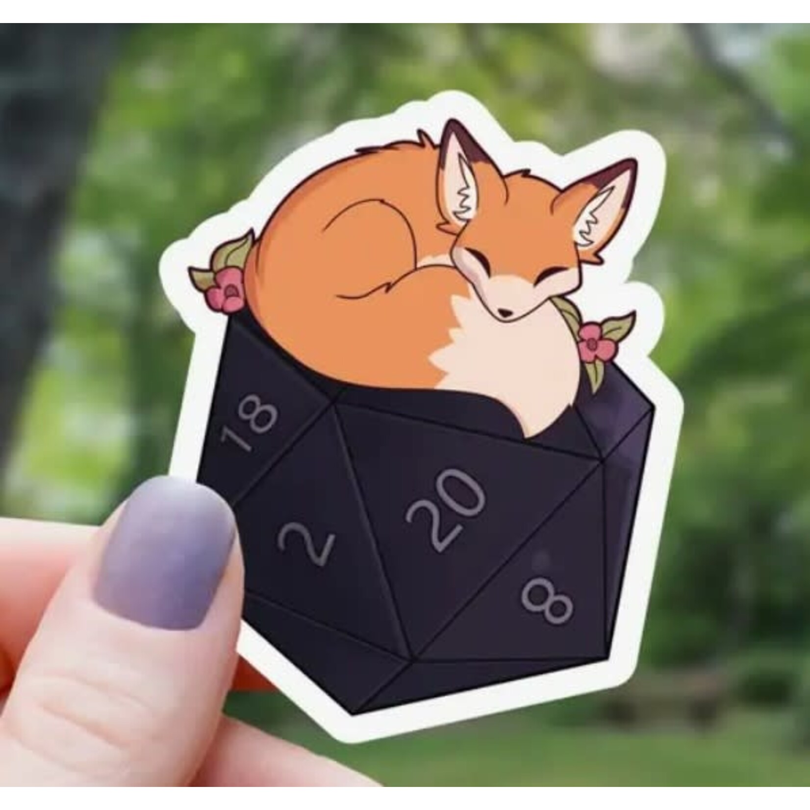 Mimic Gaming Co Floral Fox Sleeping on D20 Sticker