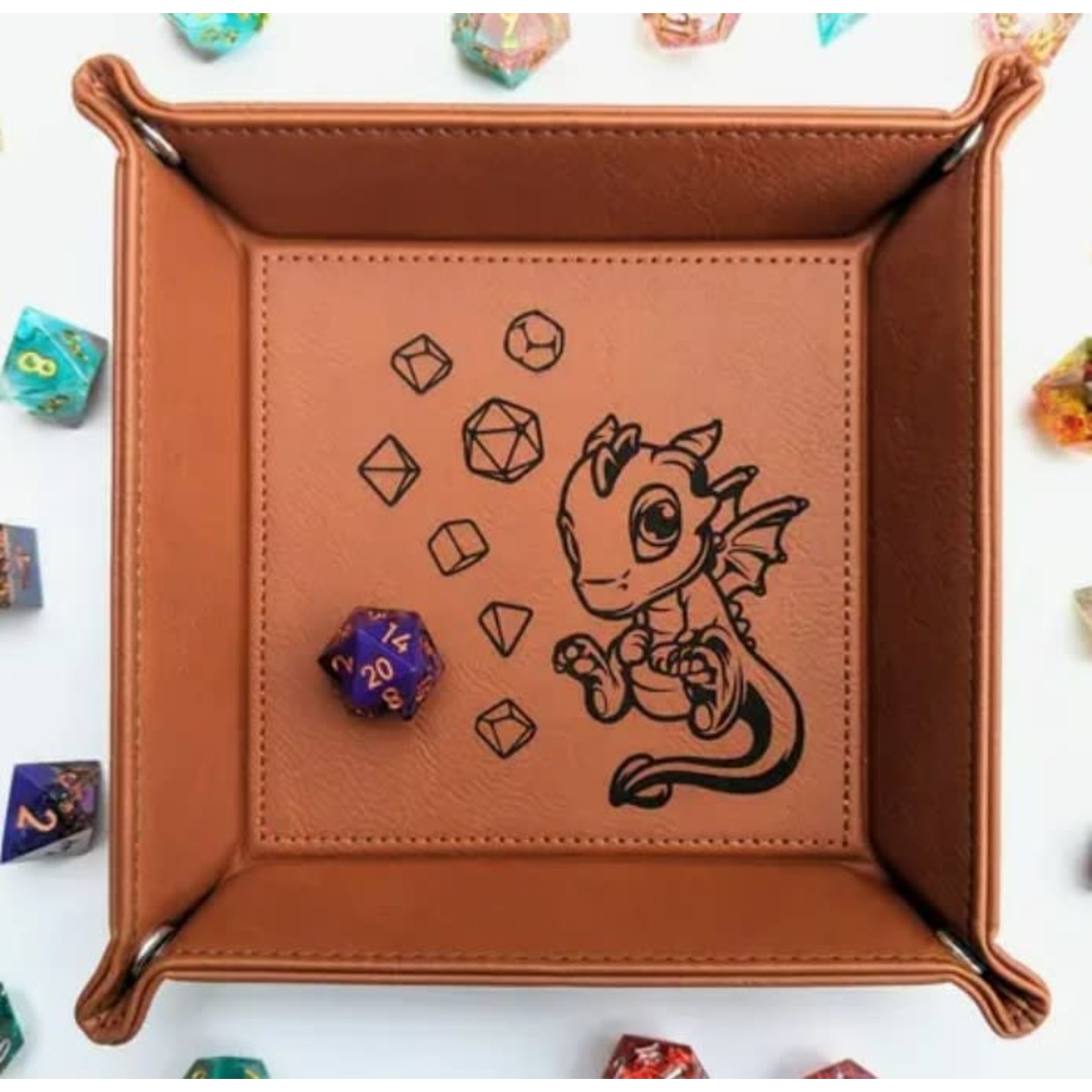 Emberglow Vegan Leather Dice Rolling Tray: Adoragon: Chestnut