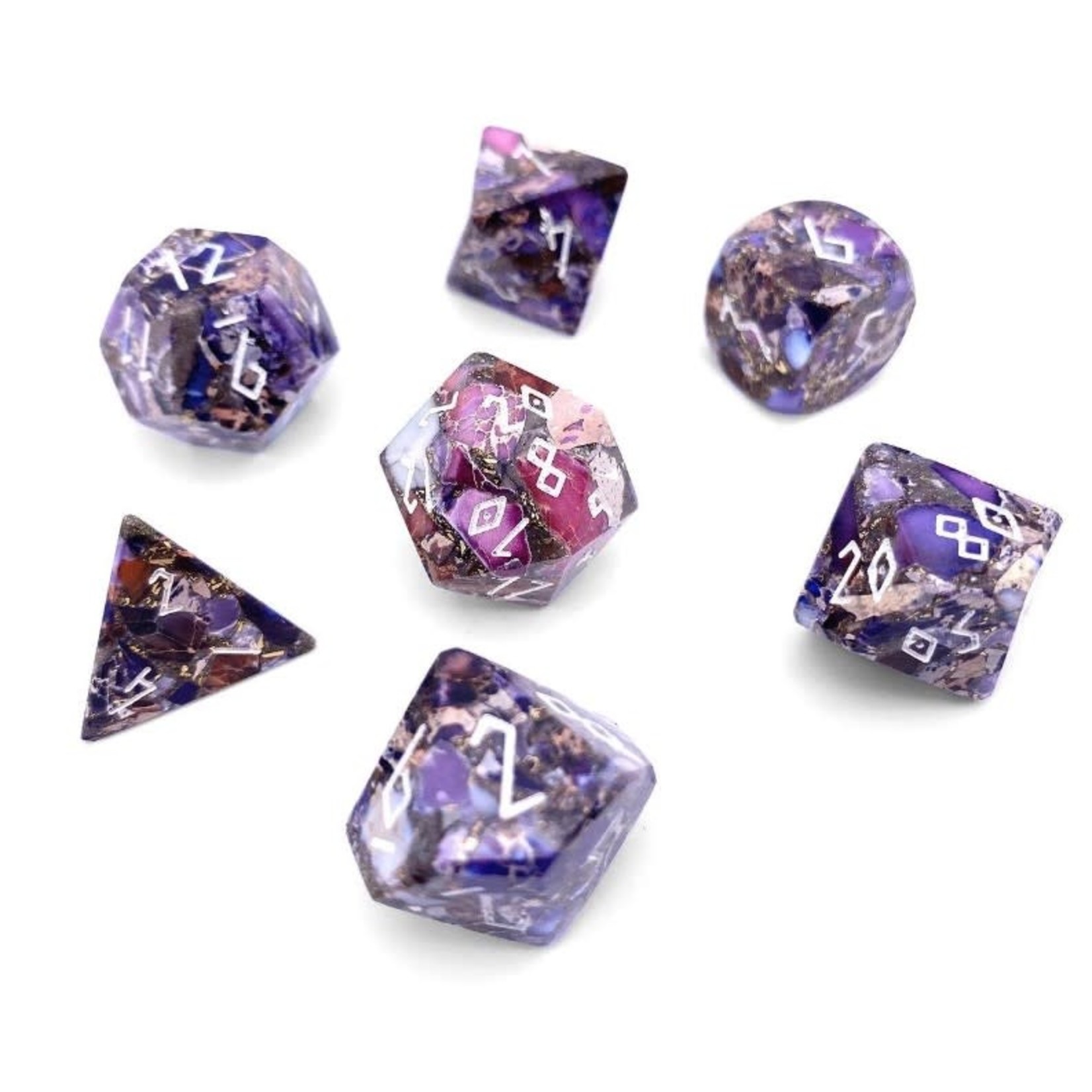 Norse Foundry Piece RPG TruStone Dice Set: Bronzite Purple Imperial Jasper