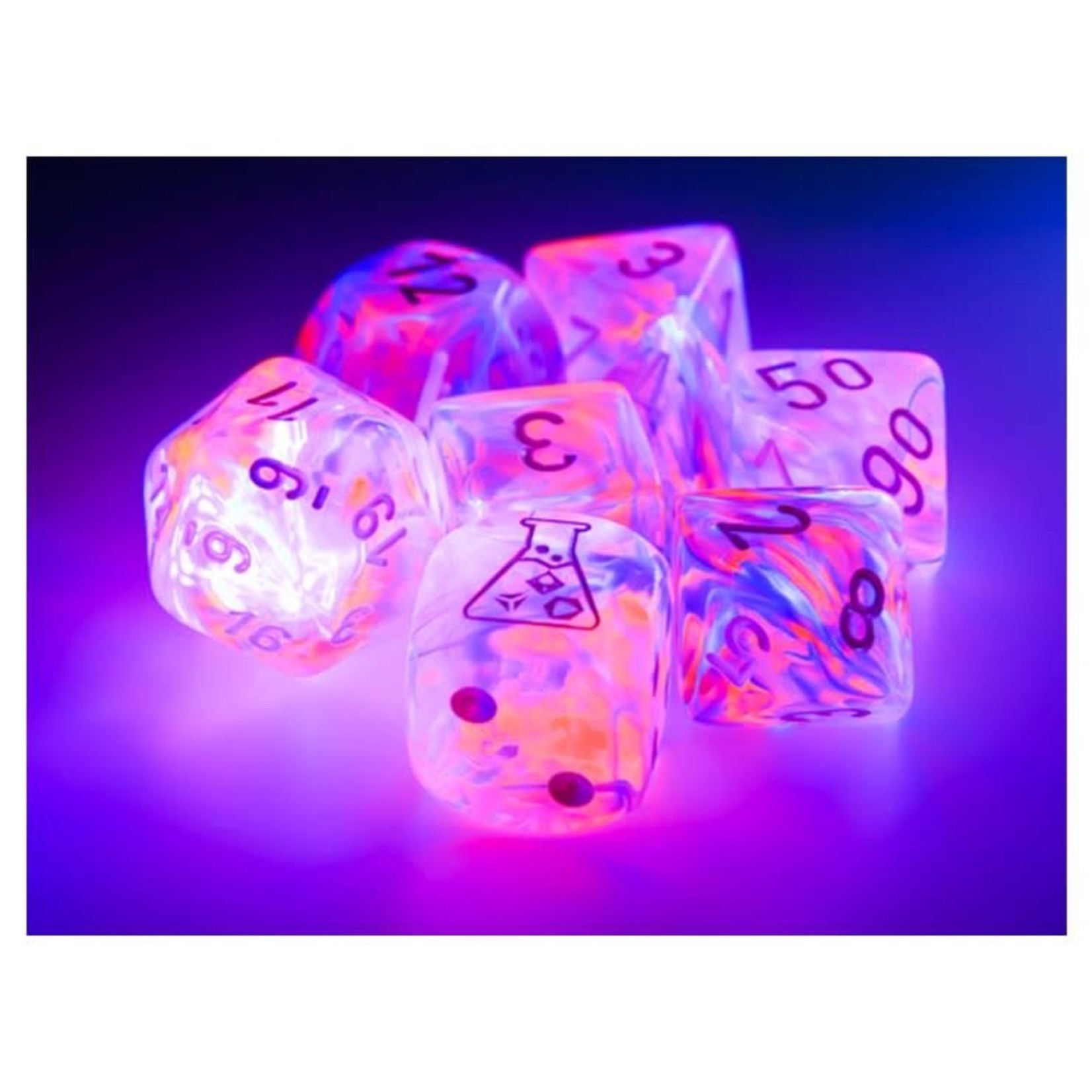 Chessex Lab Dice: Nebula Black Light Special with White Polyhedral 7-Die Set