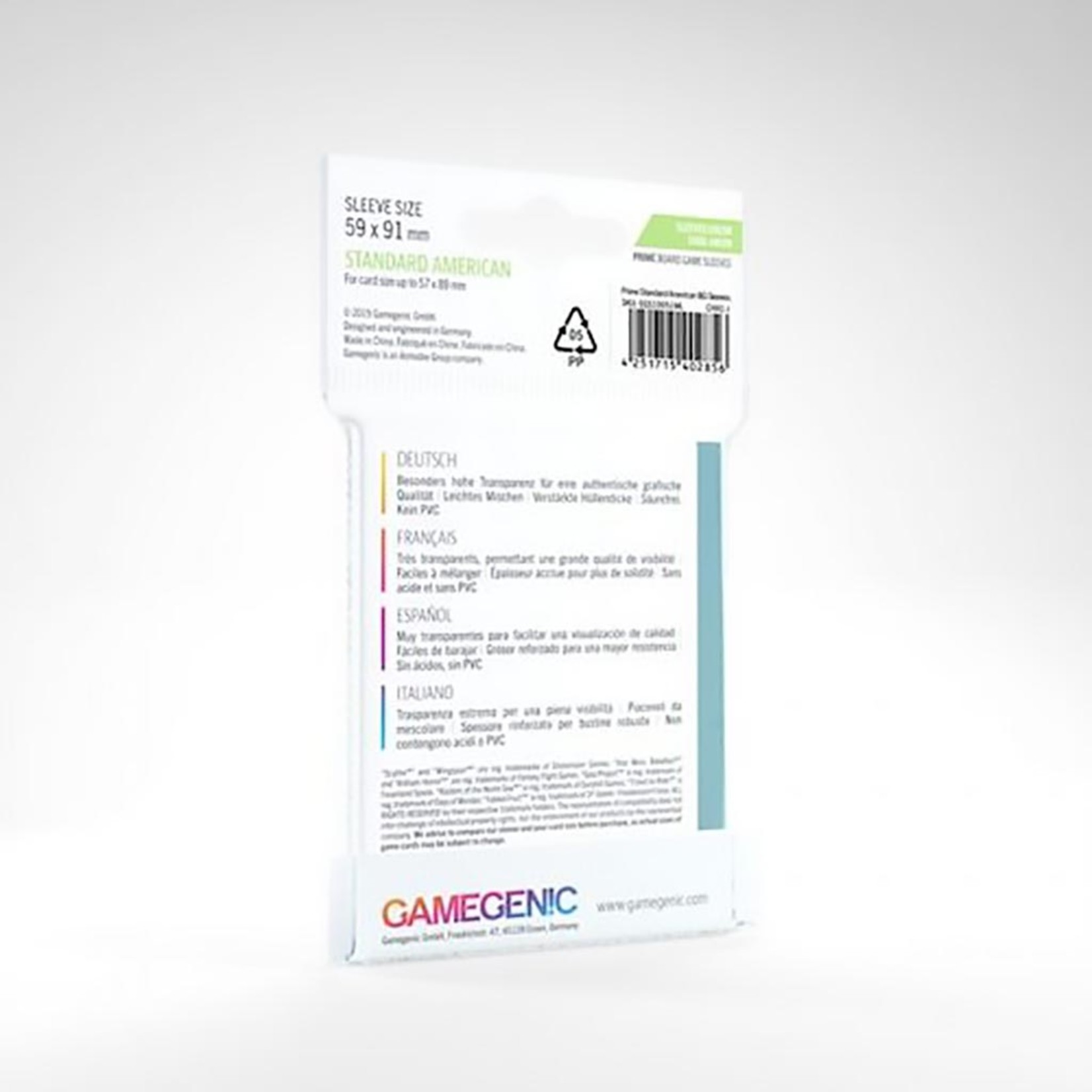 Gamegenic PRIME Board Game Sleeves: Standard American 59x91mm (card size 57x89mm)