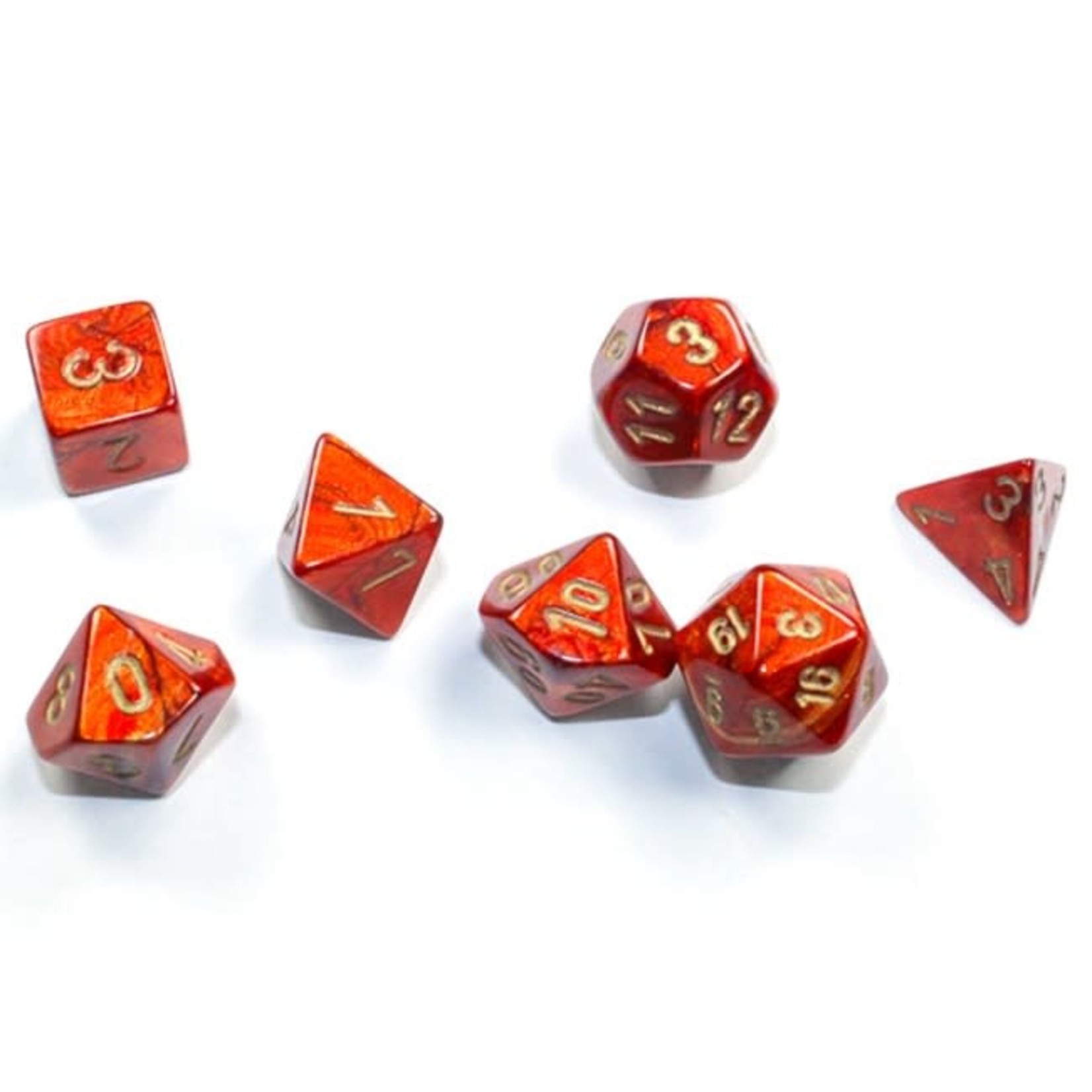 Chessex Mini 7-Die Set: Scarab Scarlet with gold