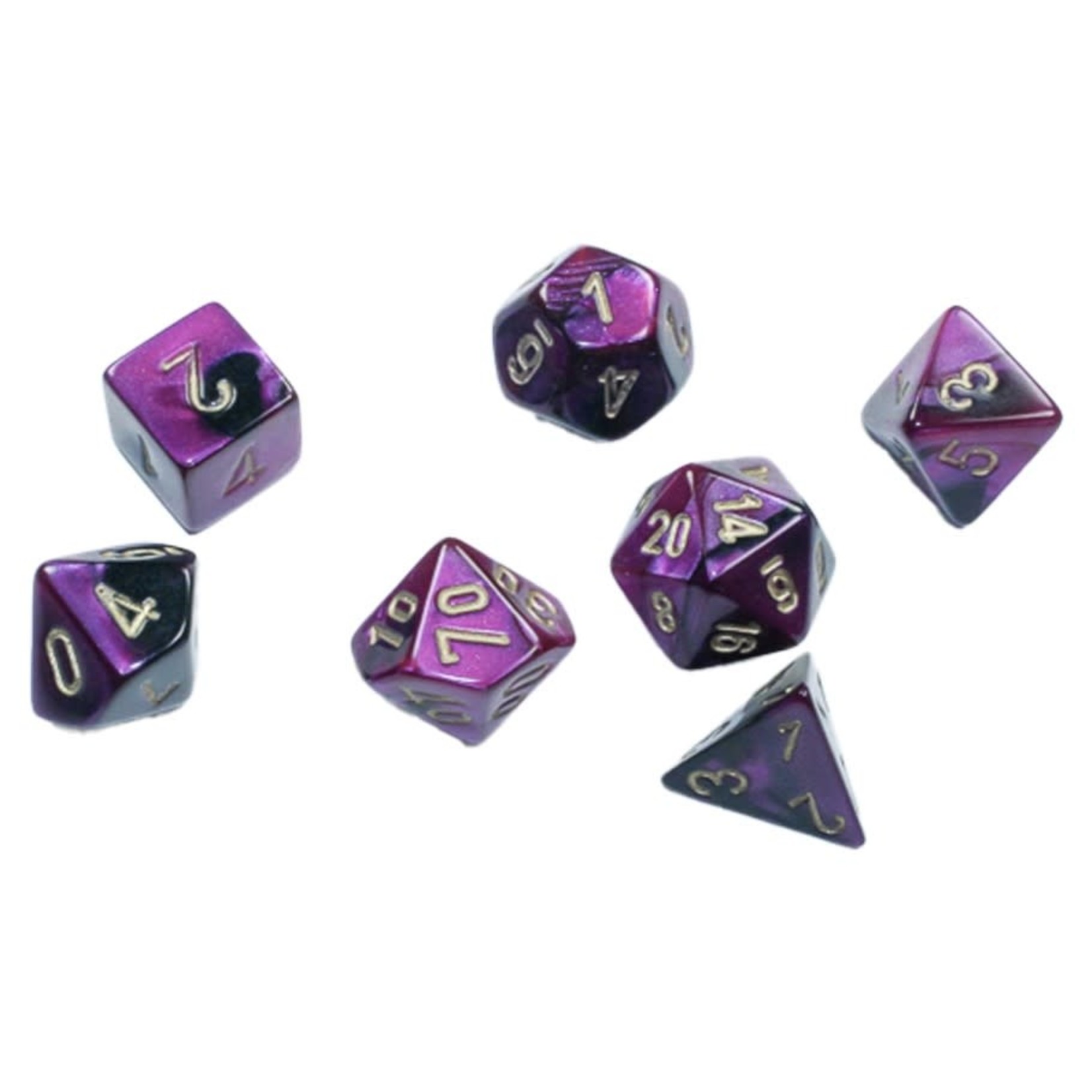 Chessex Mini 7-Die Set: Gemini Black-Purple with gold