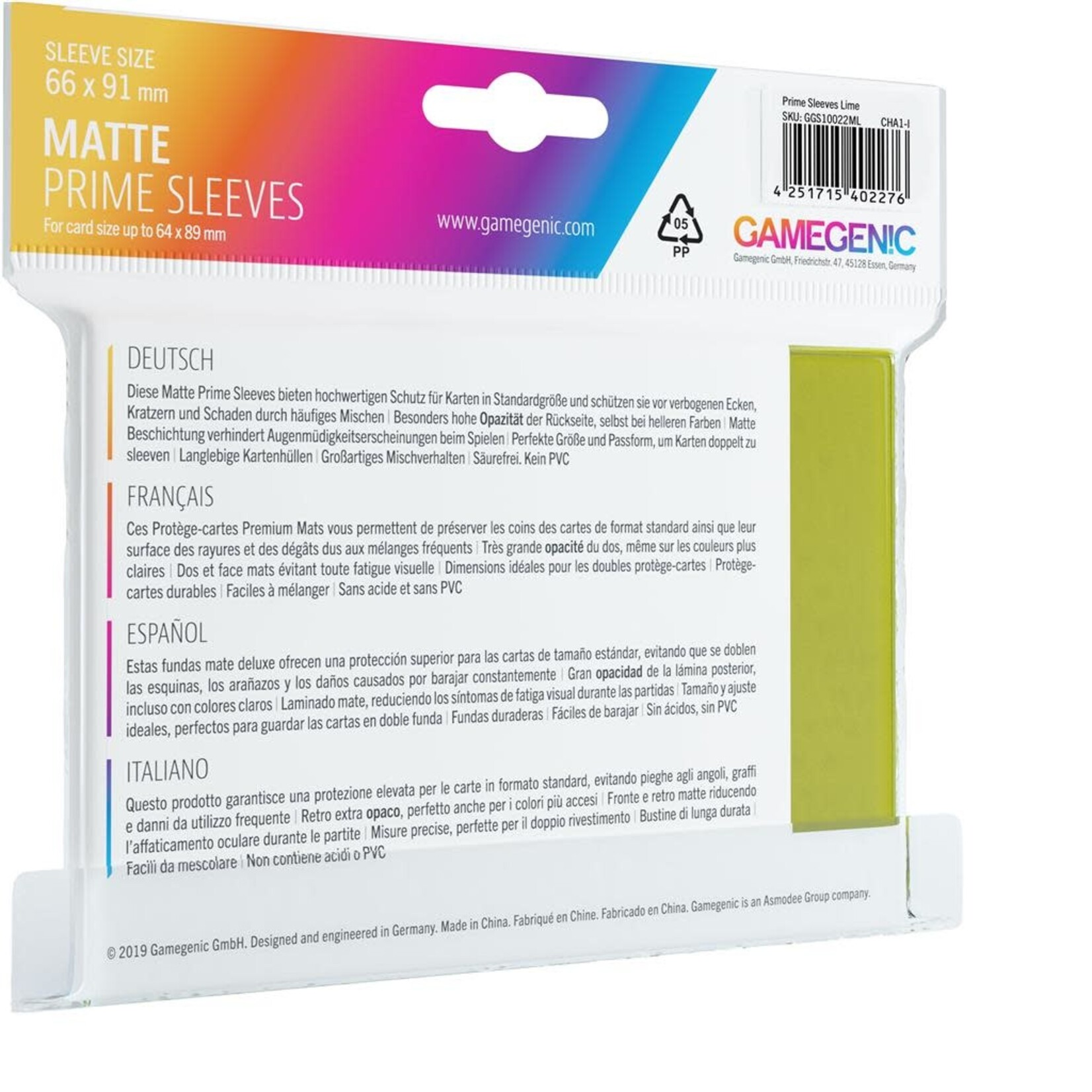 Gamegenic Matte PRIME Sleeves: Lime