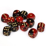 Chessex Cube of 12 D6 Dice Gemini Black-Red with gold pips