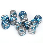 Chessex Cube of 12 D6 Dice Gemini Steel-Teal with white pips