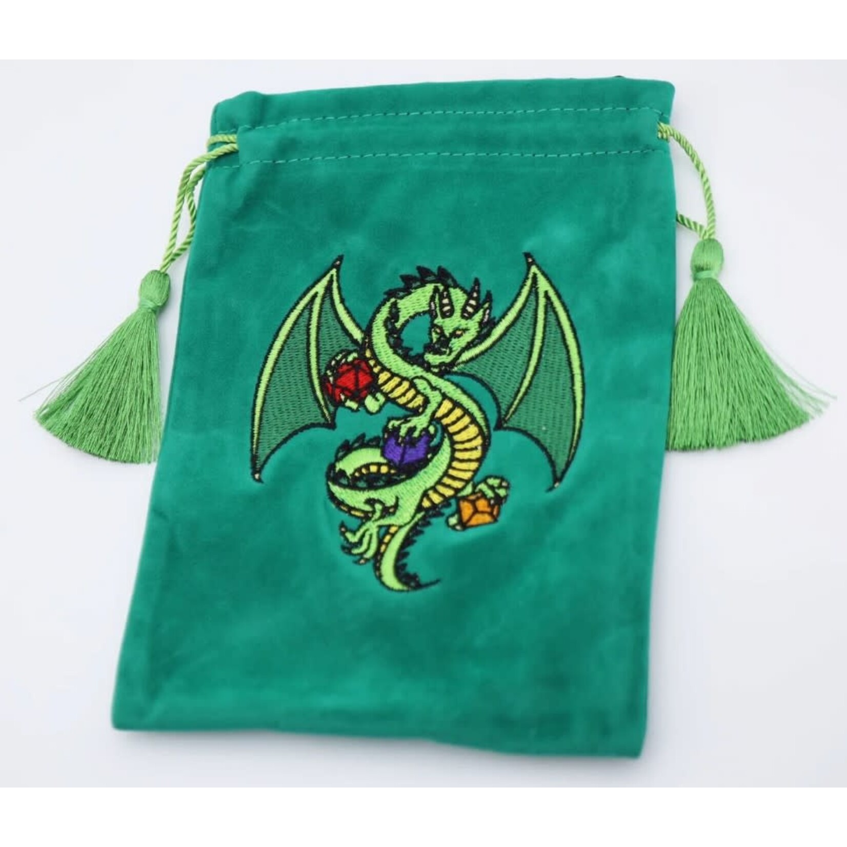 Foam Brain Embroidered Velour Dice Bag: Green Dragon
