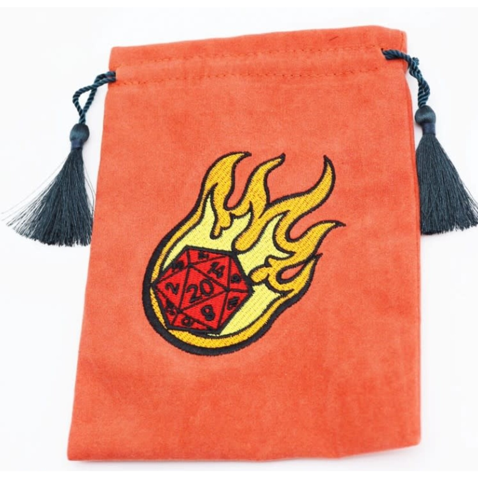 Foam Brain Embroidered Velour Dice Bag: Dice Fire Ball