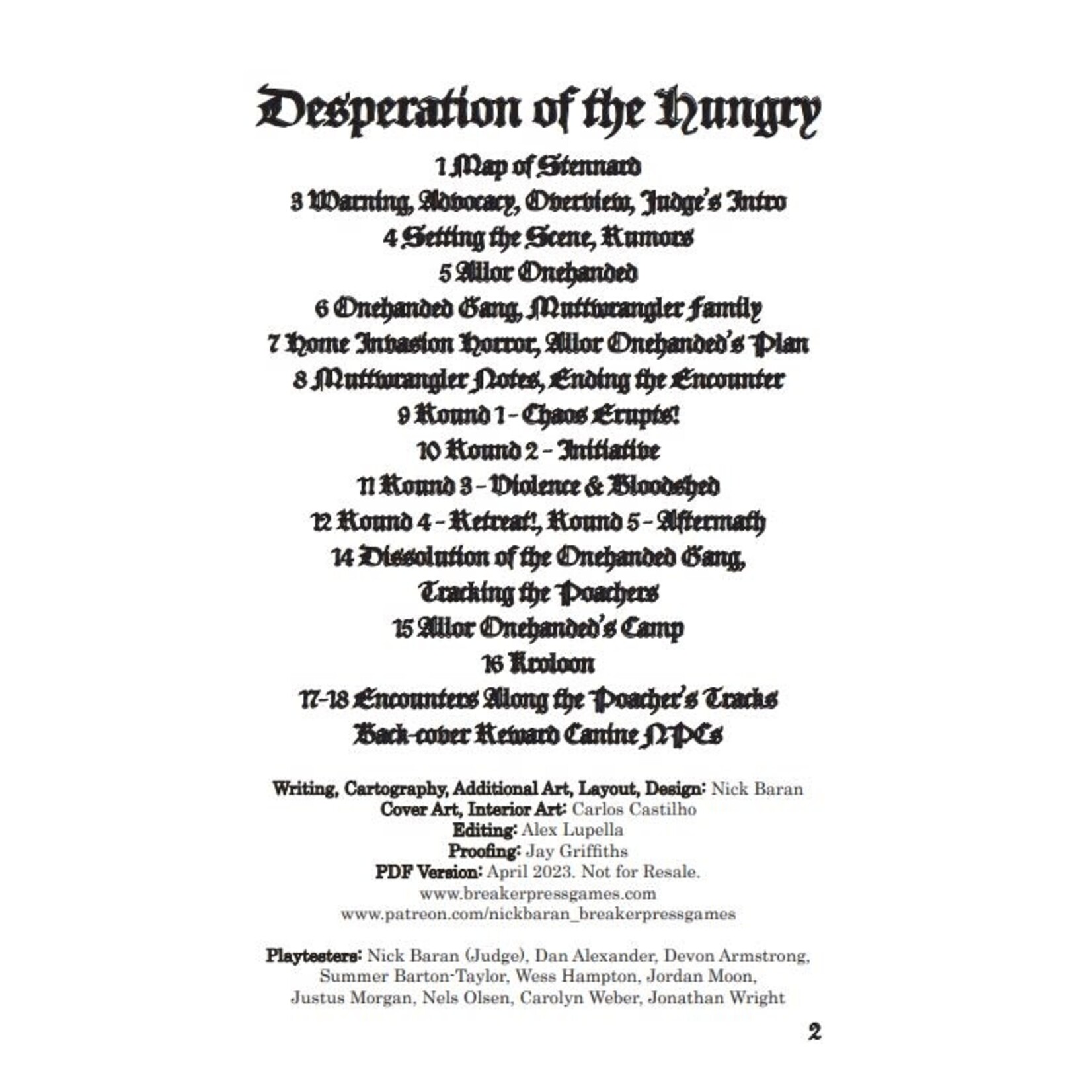 Breaker Press Games Desperation of the Hungry (DCC RPG Compatible)