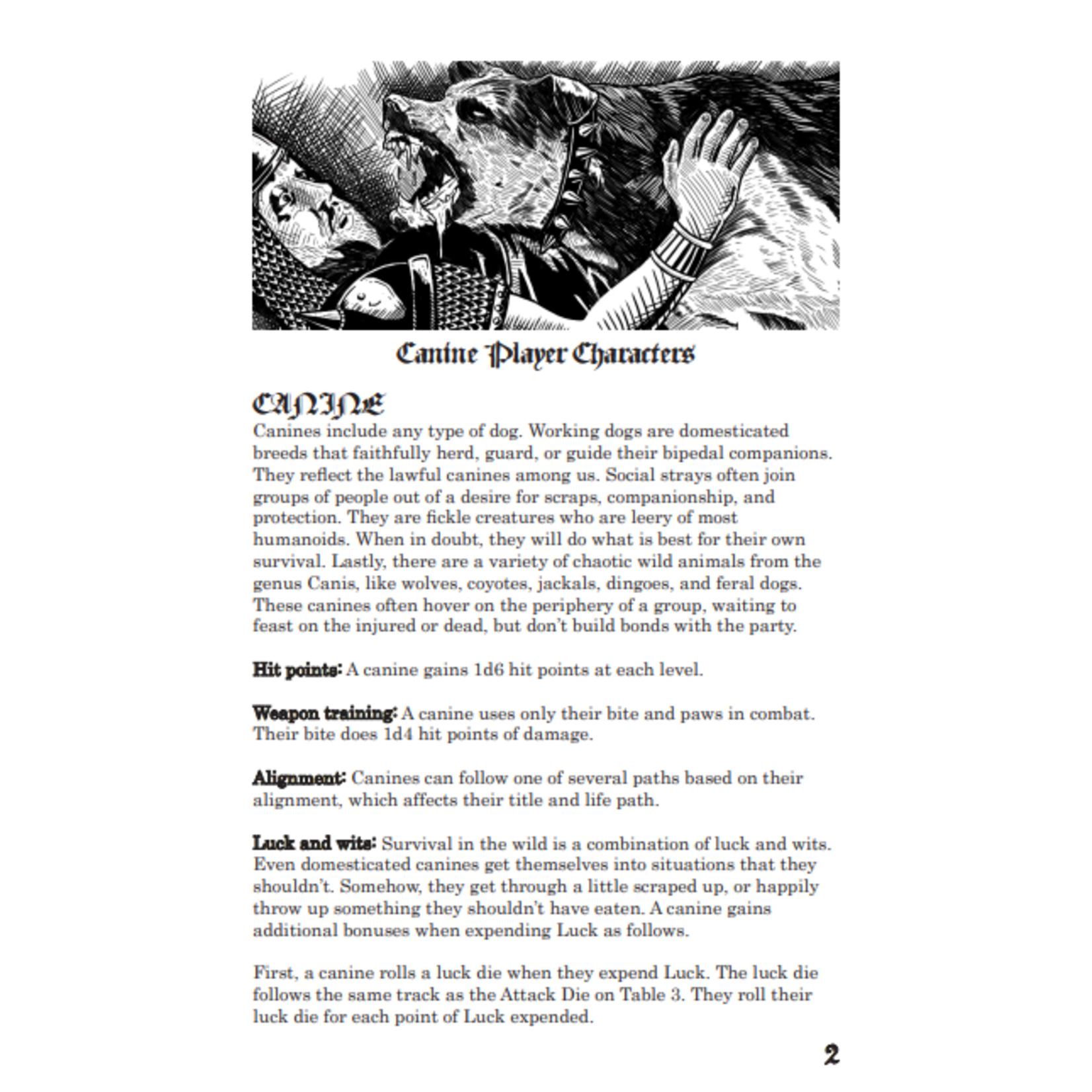 Breaker Press Games The Canine 2.0 Character Class (DCC RPG Compatible)