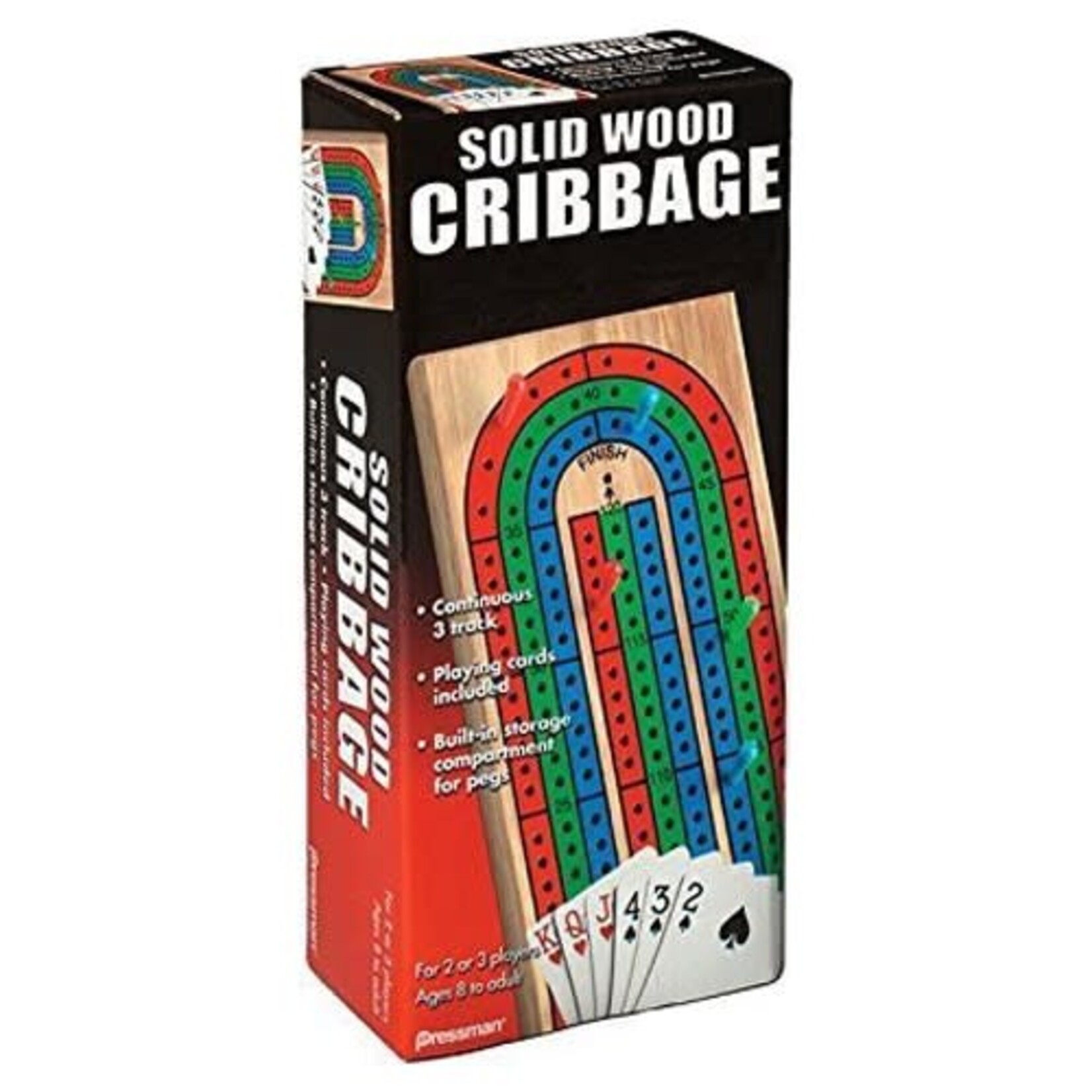 Pressman Toy Solid Wood Cribbage 3-Color Track with Cards