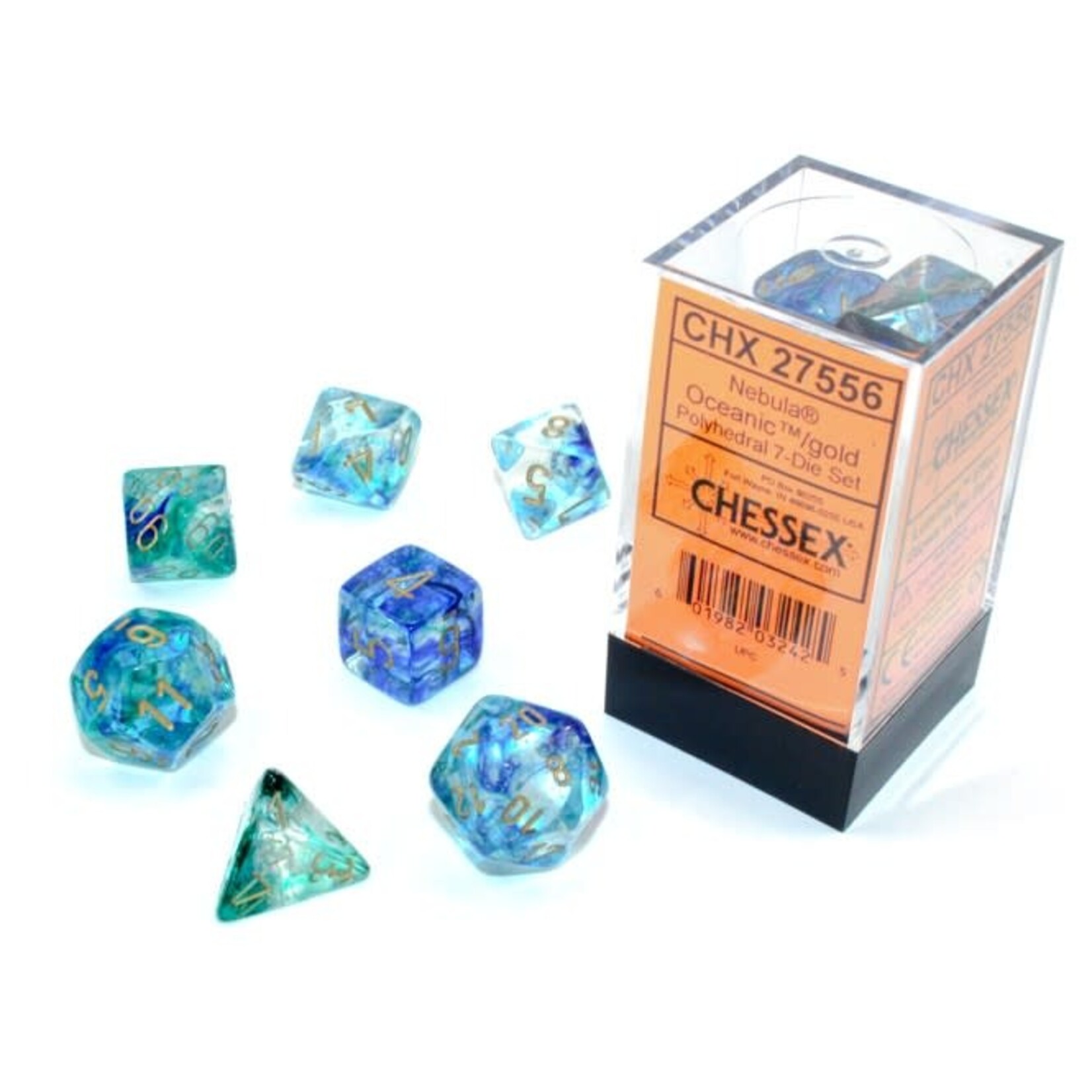 Chessex Polyhedral 7-Die Set: Nebula Oceanic with gold