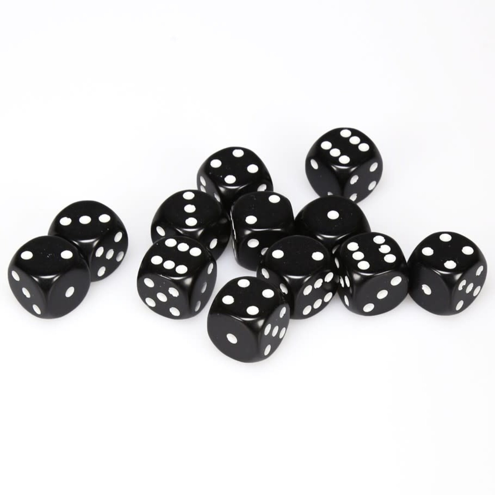 Chessex Cube of 12 D6 Dice Opaque Black with white pips