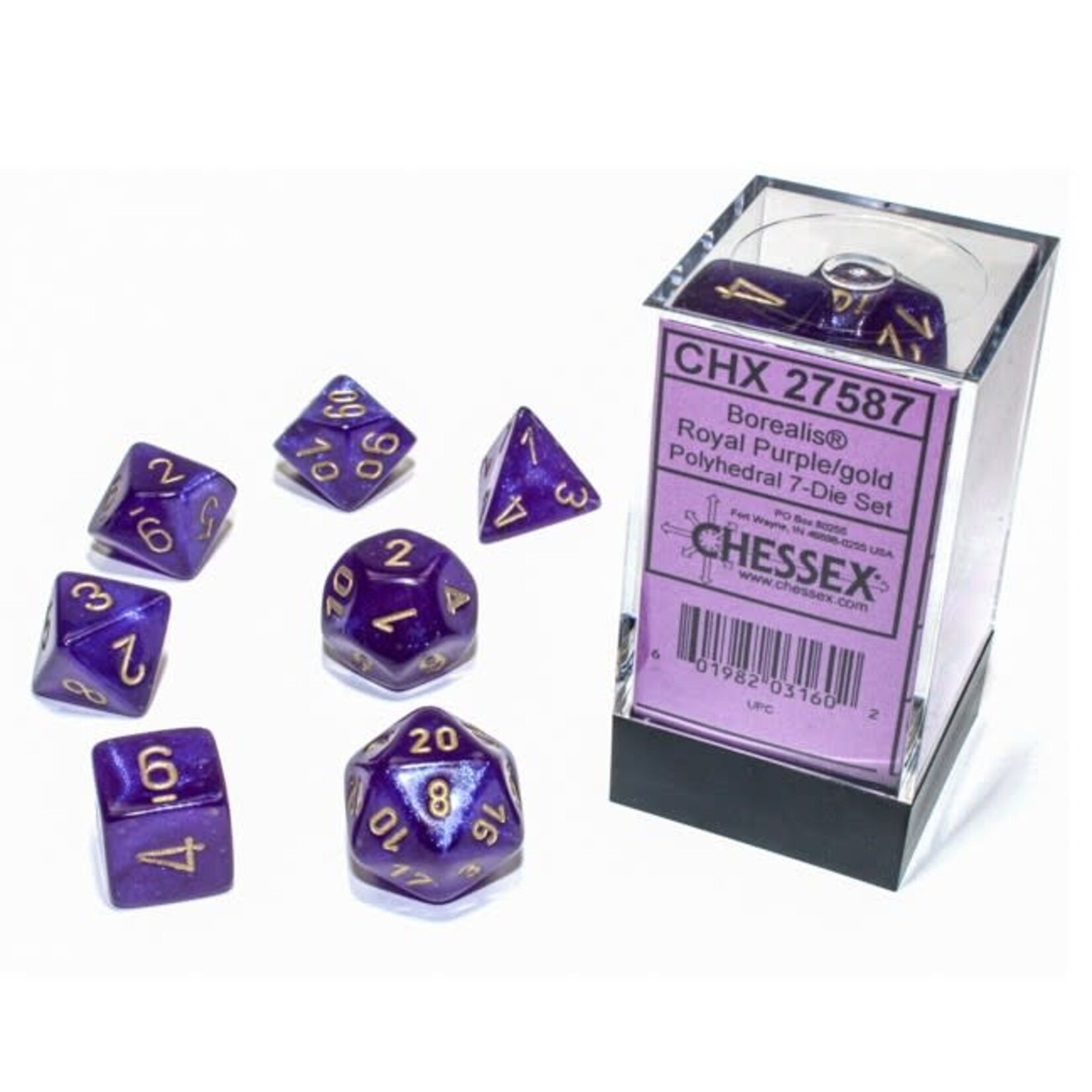 Chessex Polyhedral 7-Die Set: Borealis Royal Purple with gold