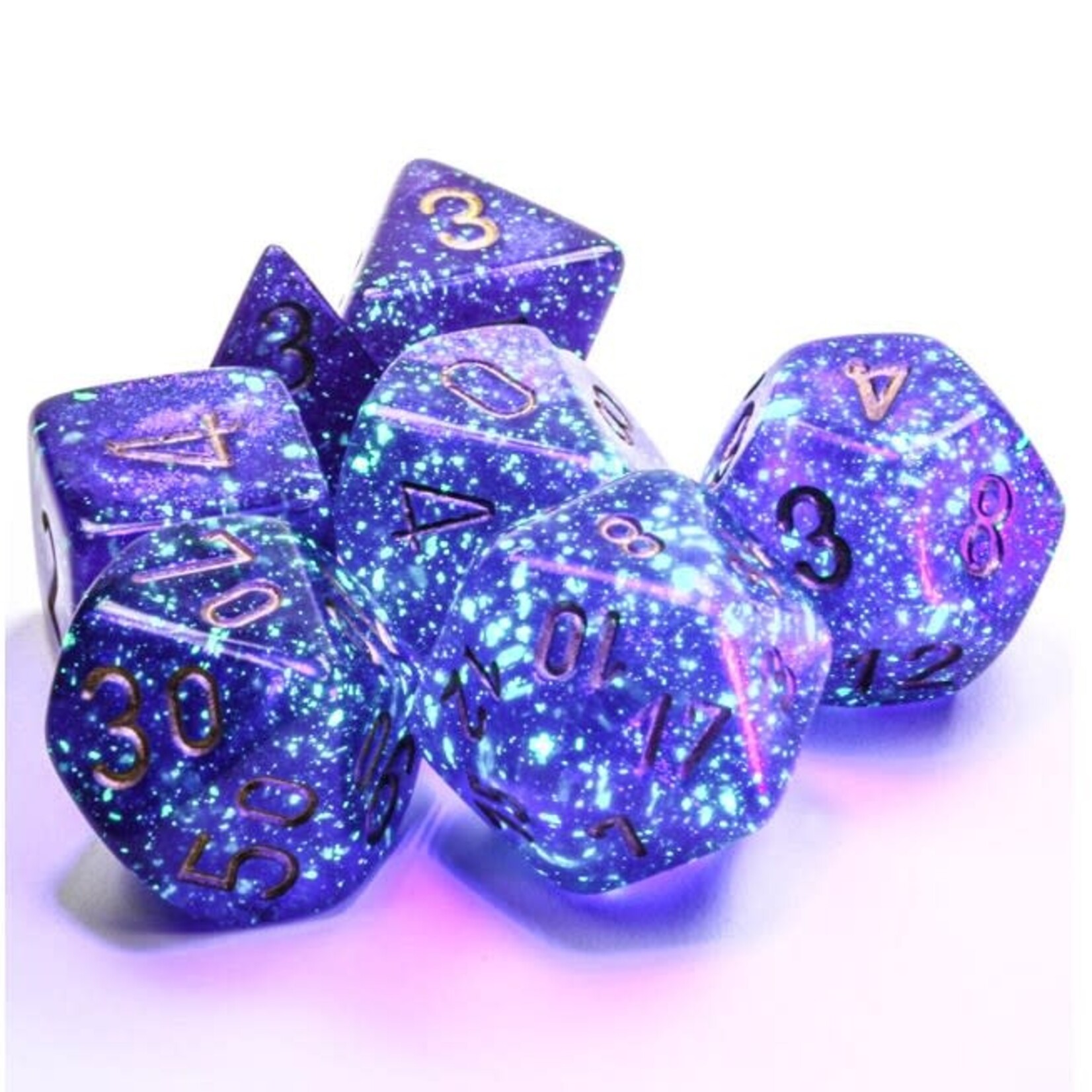 Chessex Polyhedral 7-Die Set: Borealis Royal Purple with gold