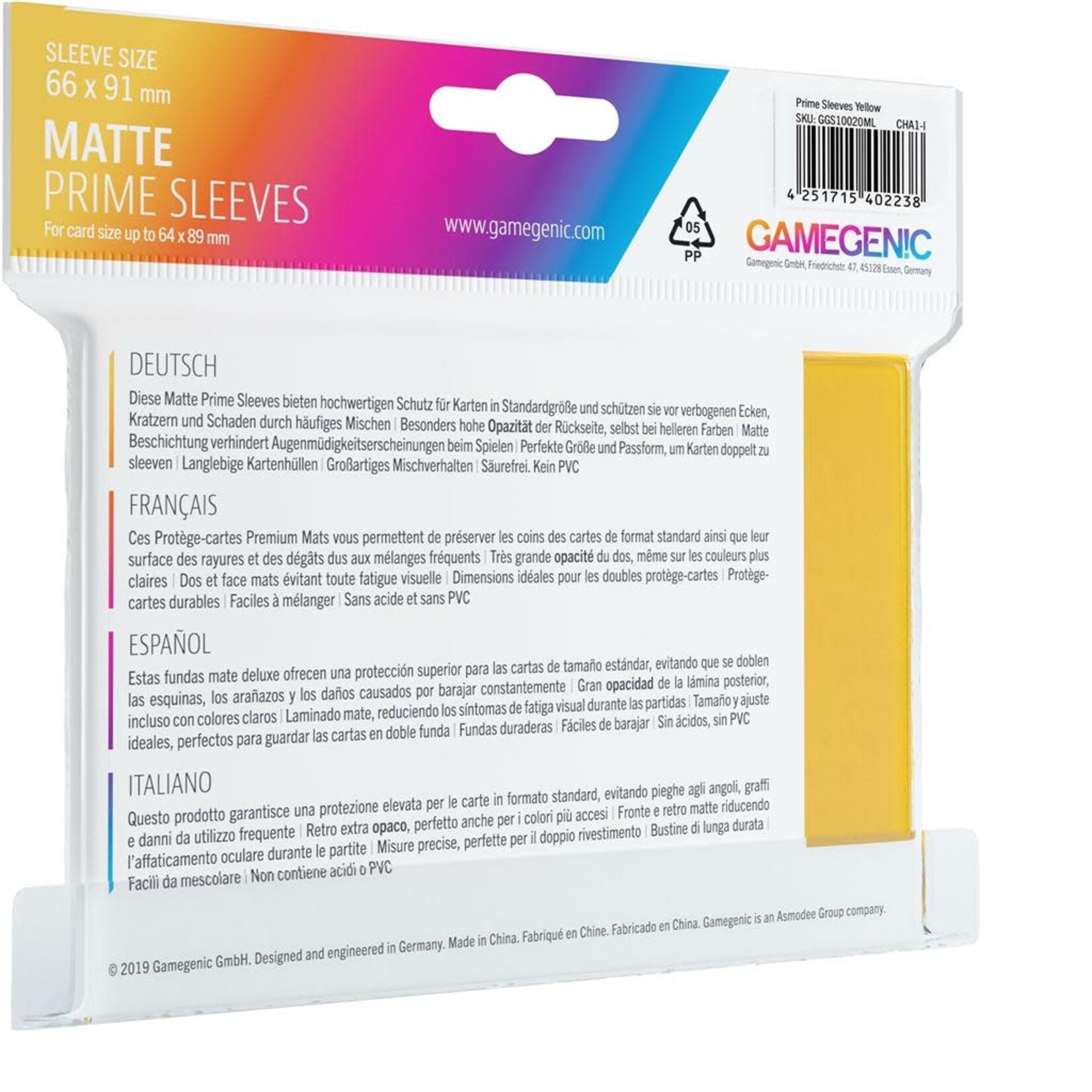 Gamegenic Matte PRIME Sleeves: Yellow