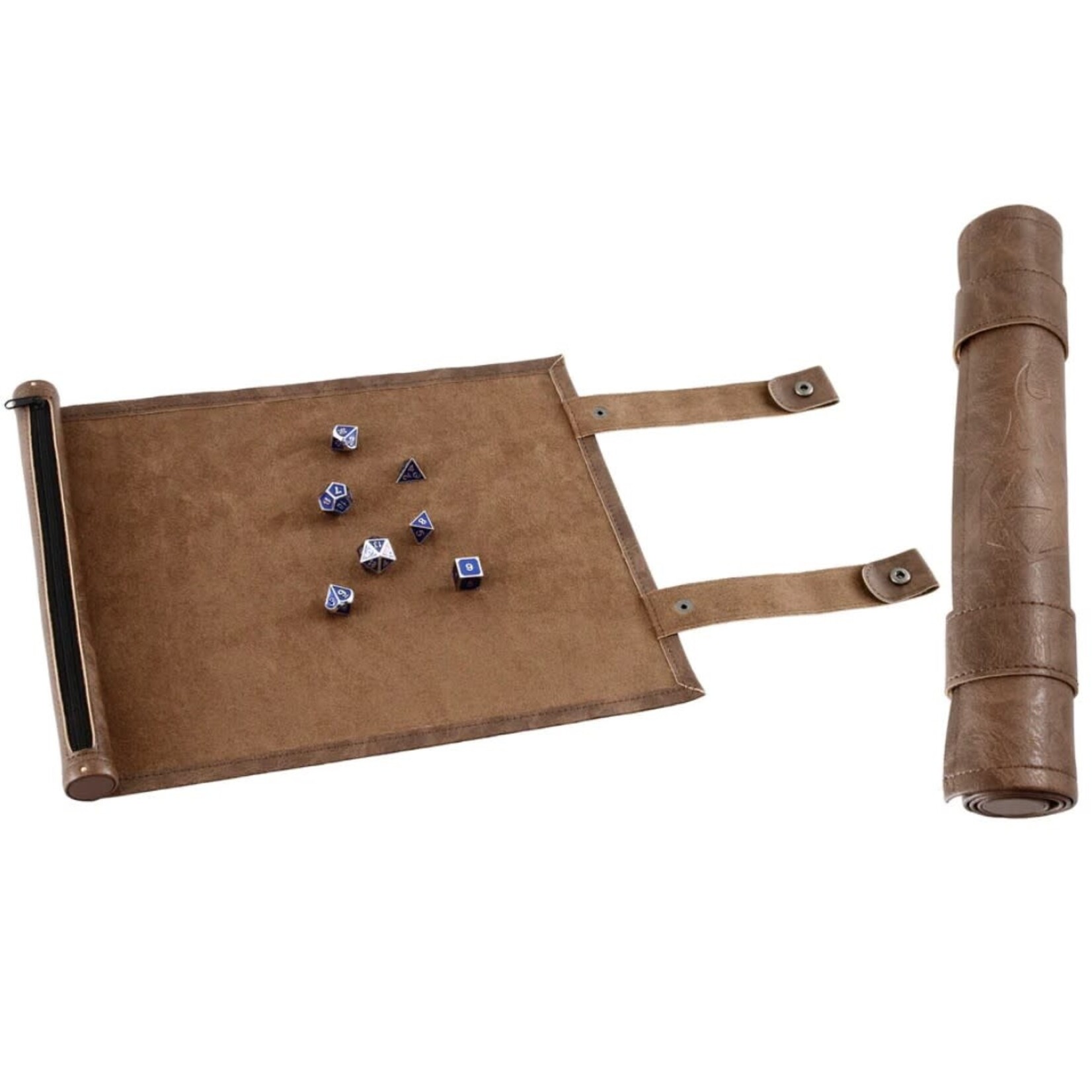 Forged Gaming Scroll Dice Tray with Dice Storage: Brown