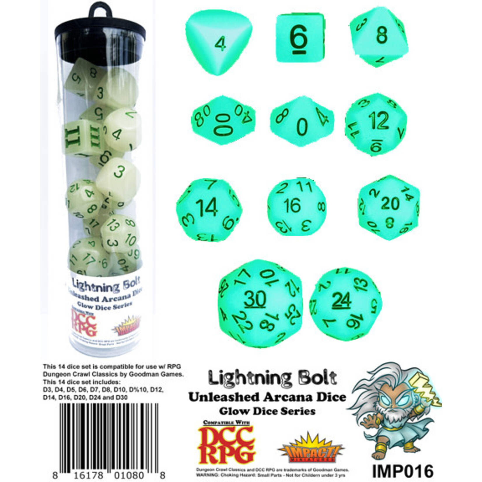 Goodman Games DCC Dice: Unleashed Arcana Dice: Glow Dice Series: Lightning Bolt