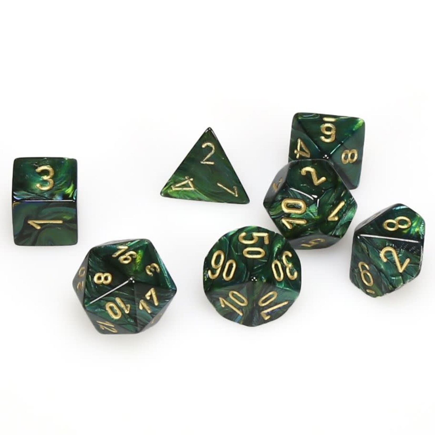 Chessex Polyhedral 7-Die Set: Scarab Jade with gold