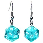 Chessex Mini Dice Hook Earrings: Translucent Teal/white
