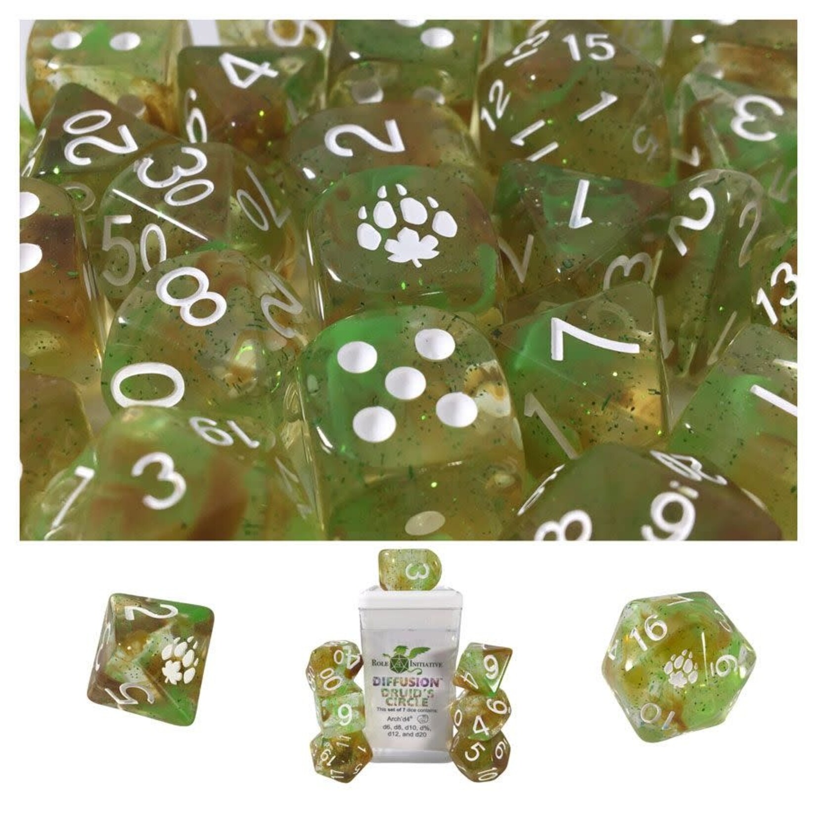 Role 4 Initiative Diffusion Set of 7 with Arch'd D4 Druid's Circle: Special Reserve