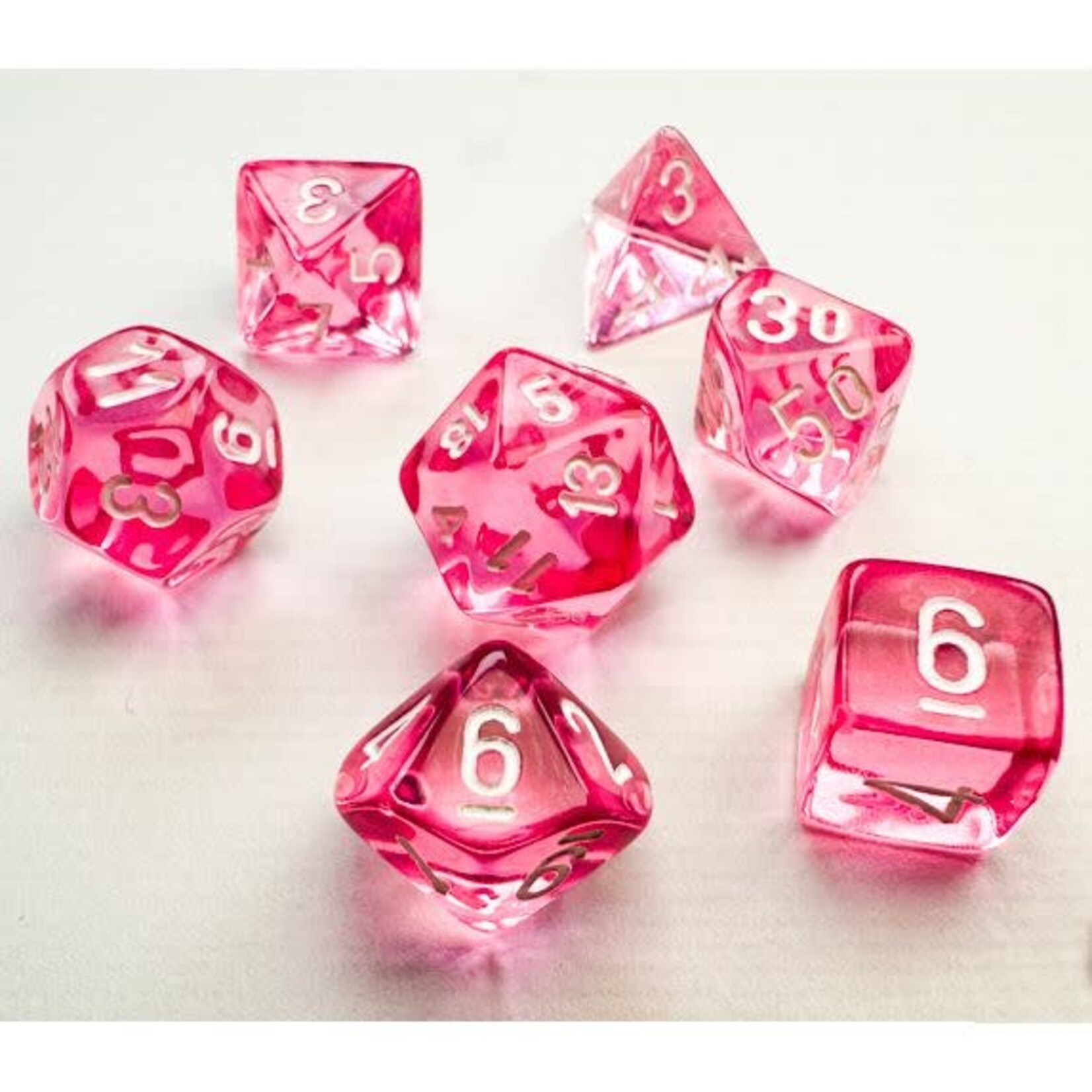 Chessex Mini 7-Die Set: Translucent Pink with white