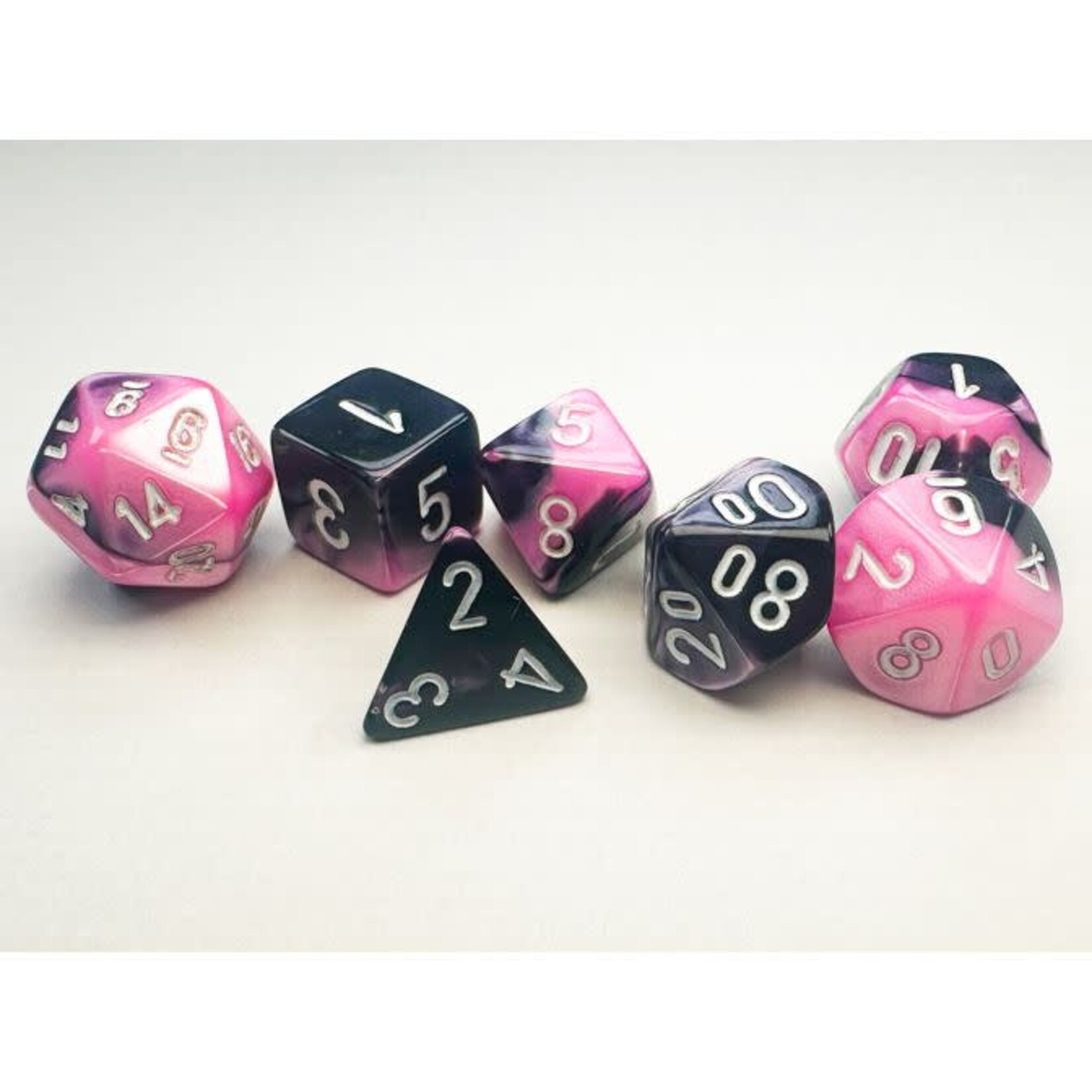 Chessex Mini 7-Die Set: Gemini Black-Pink with white