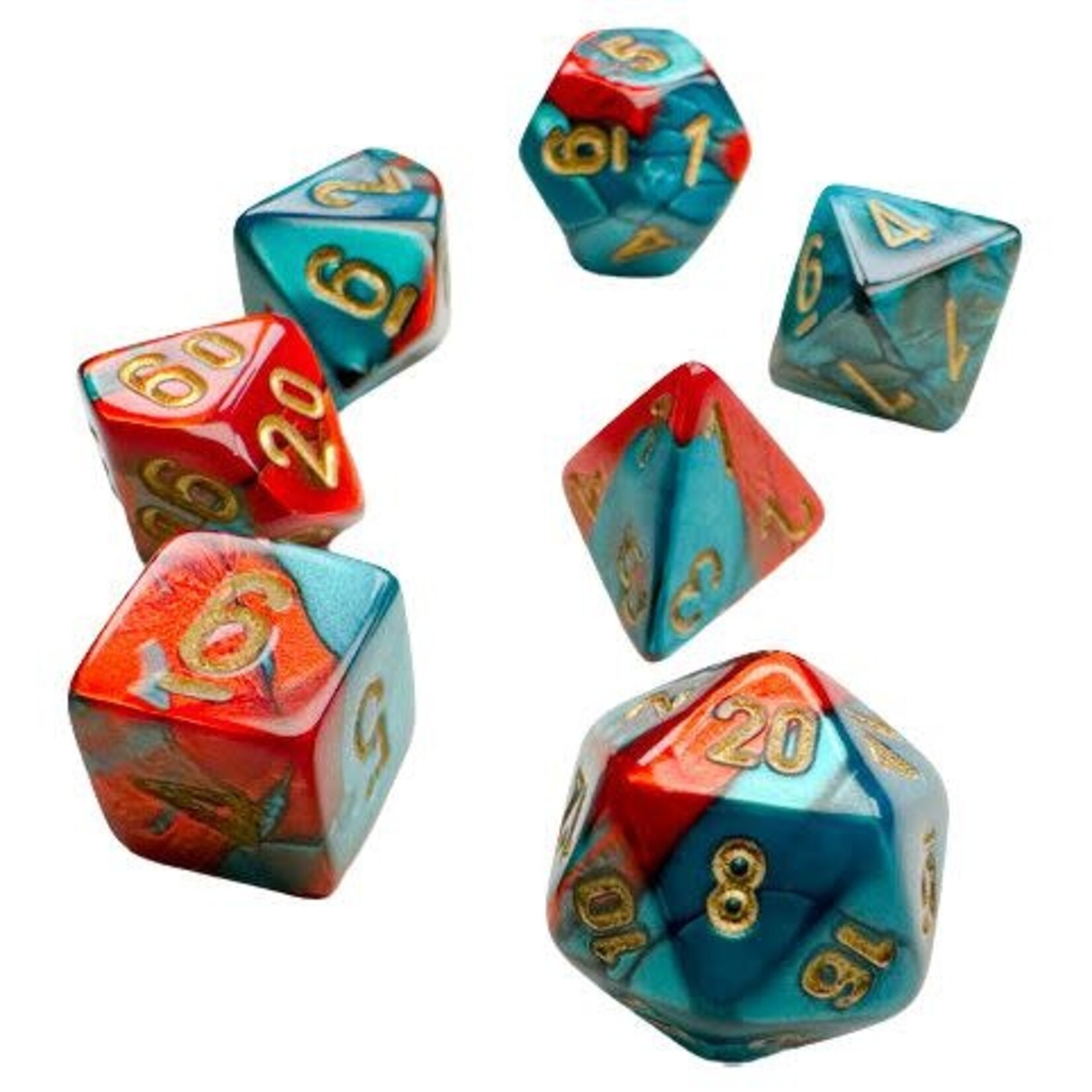 Chessex Mini 7-Die Set: Gemini Red-Teal with gold