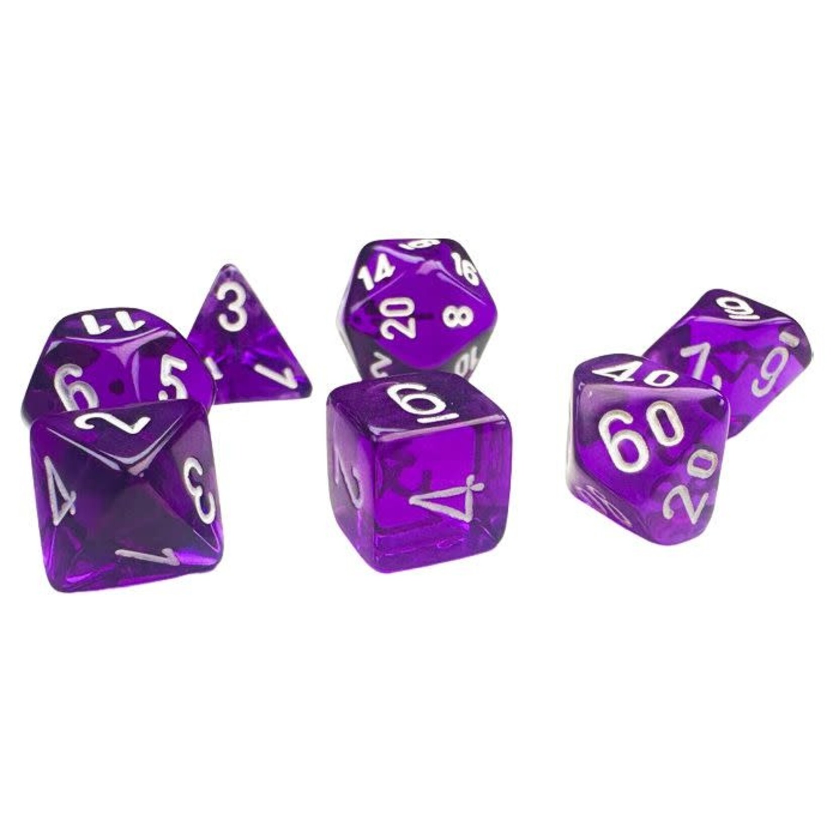 Chessex Mini 7-Die Set: Translucent Purple with white