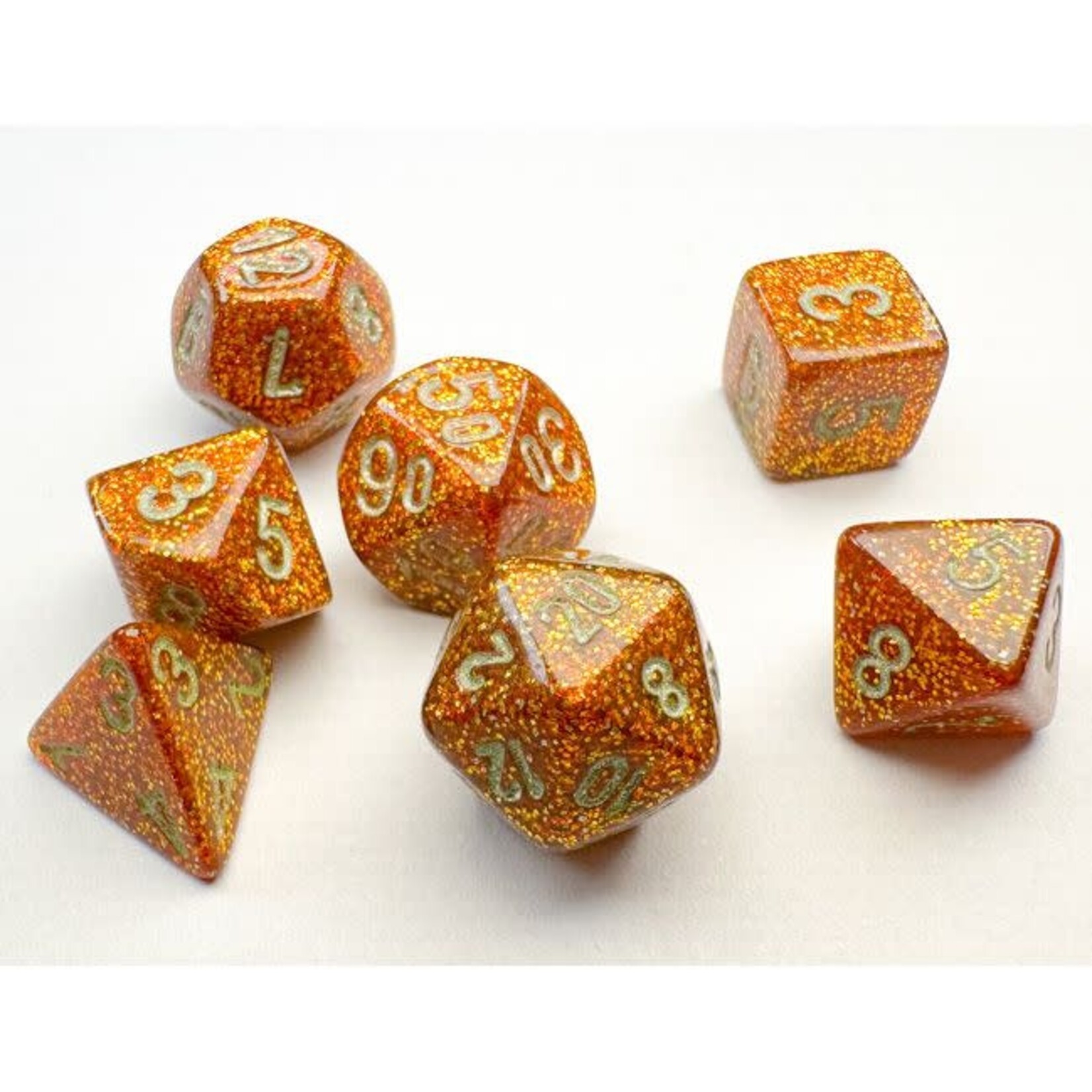 Chessex Mini 7-Die Set: Glitter Gold with silver