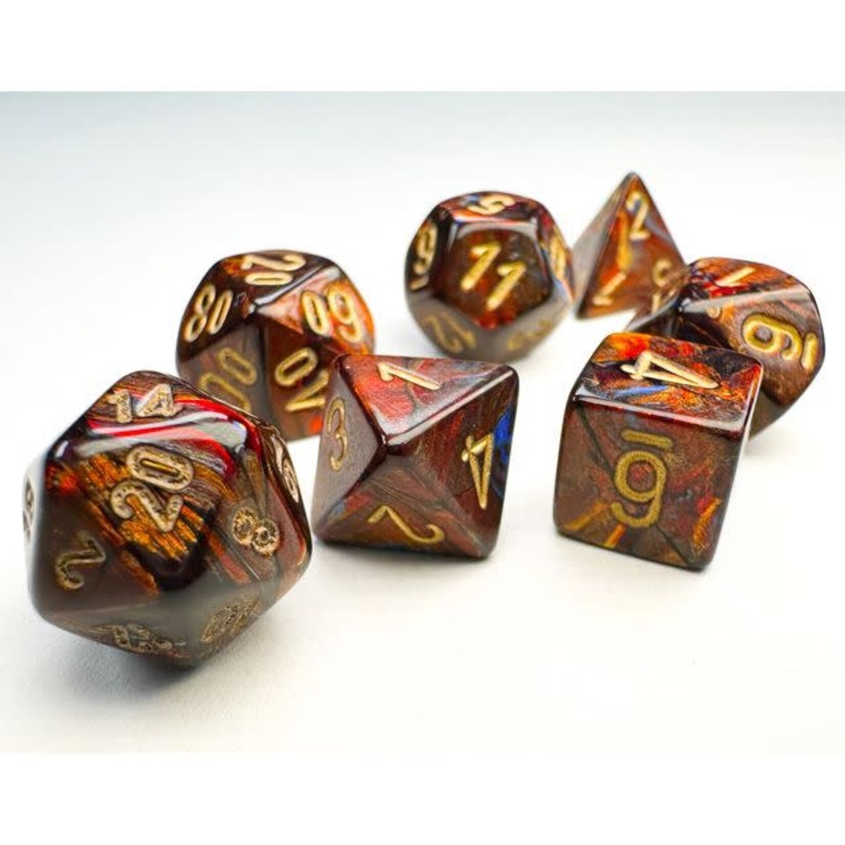 Chessex Mini 7-Die Set: Scarab Blue Blood with gold