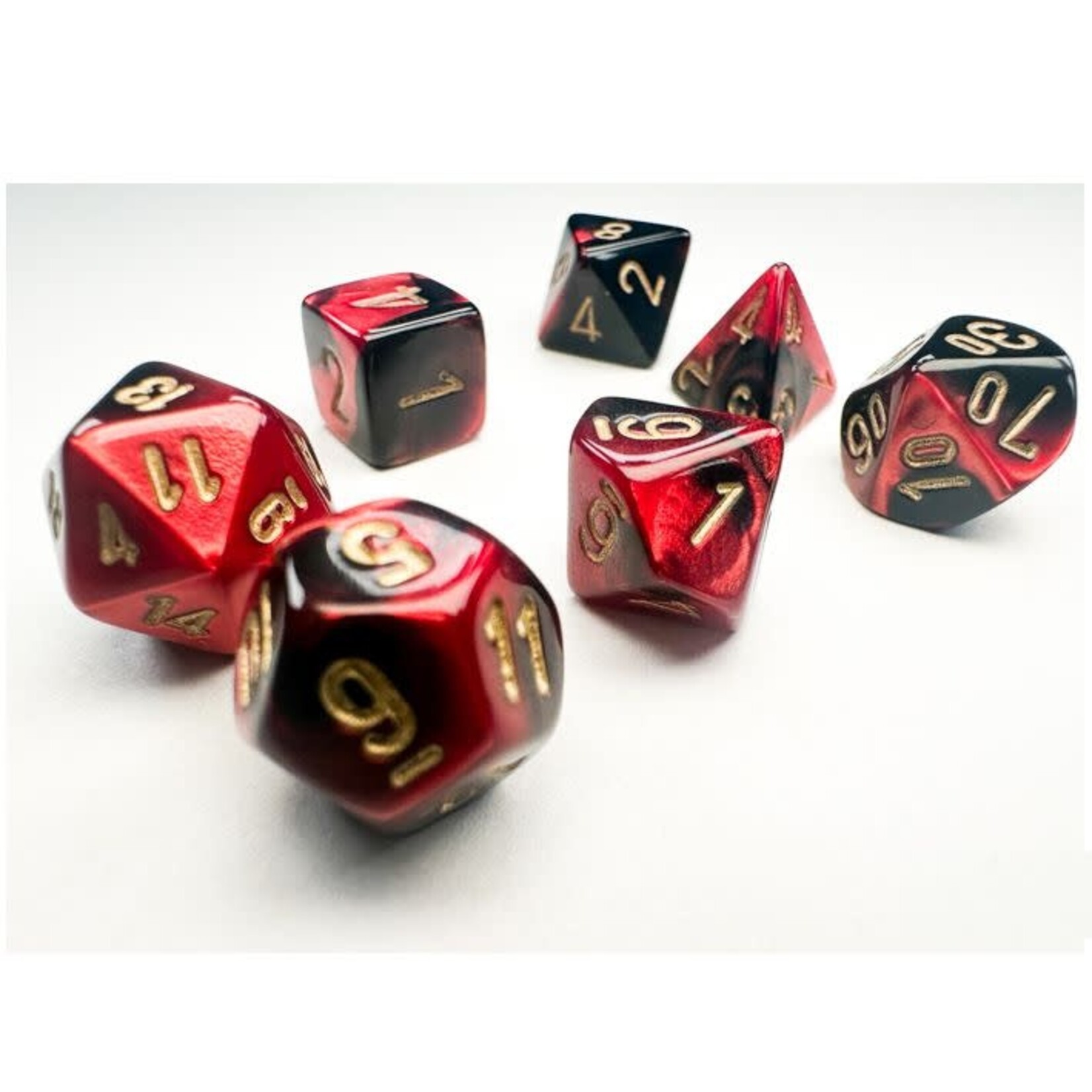 Chessex Mini 7-Die Set: Gemini Black-Red with gold
