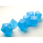 Chessex Mini 7-Die Set: Frosted Caribbean Blue with white