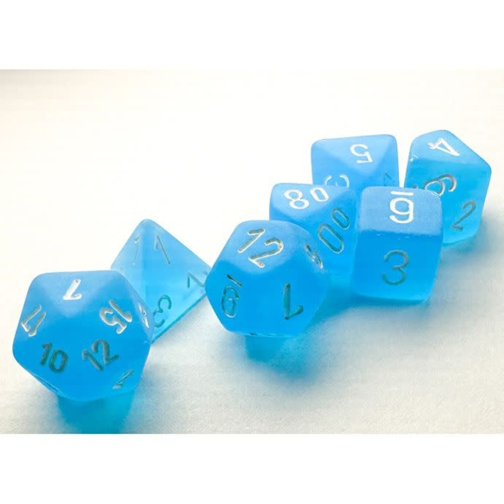 Chessex Mini 7-Die Set: Frosted Caribbean Blue with white