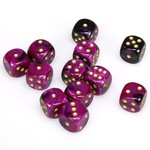 Chessex Cube of 12 D6 Dice Gemini Black-Purple with gold pips