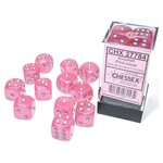 Chessex Cube of 12 D6 Dice Borealis Pink with silver pips