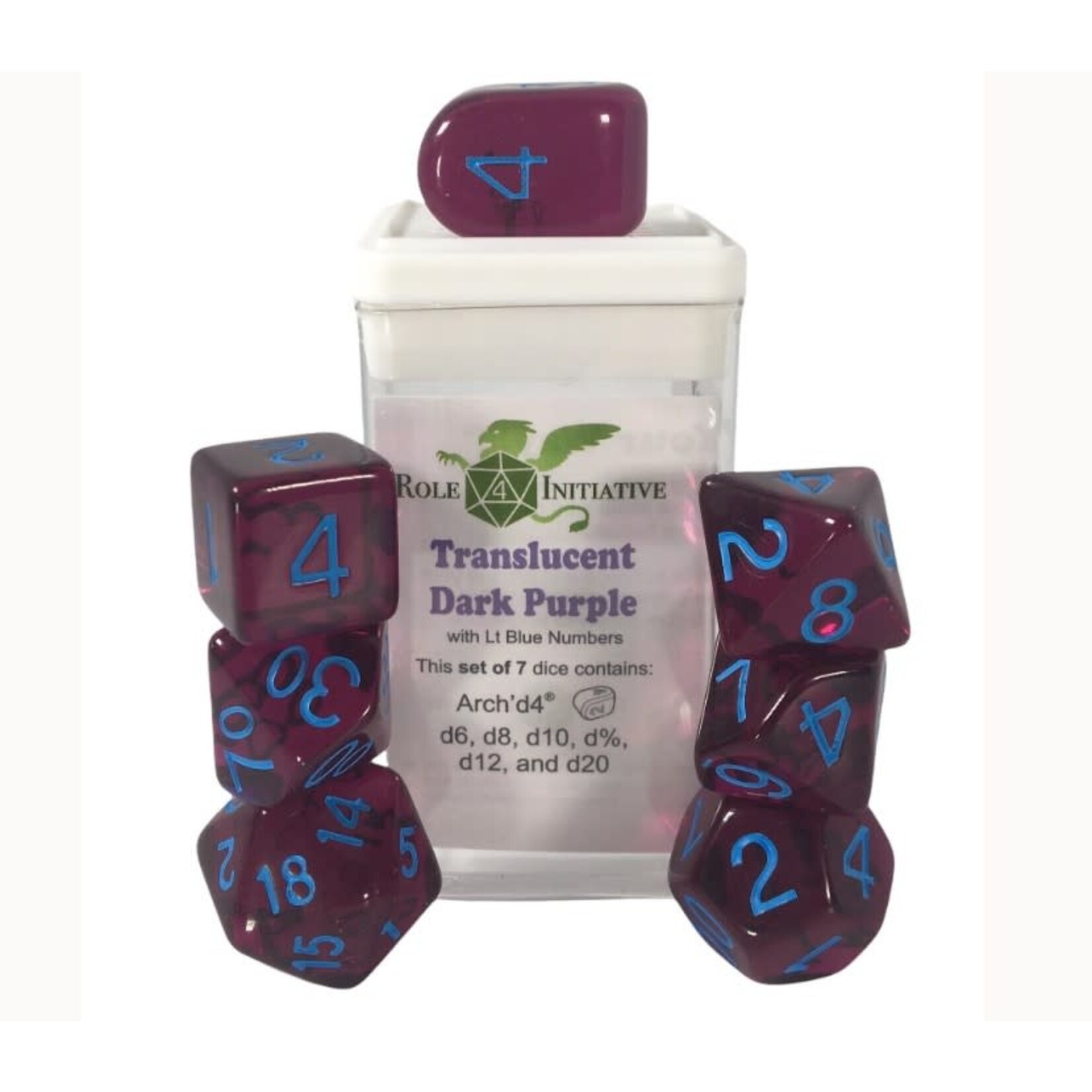 Role 4 Initiative Translucent Set of 7 with Arch'd4 Dark Purple with Lt Blue Numbers