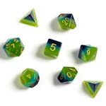 Sirius Dice 7-Die Set: Semi-Transparent Resin Green & Blue with gold