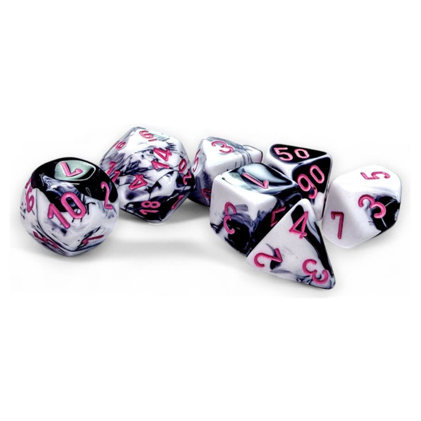 Chessex Polyhedral 7-Die Set: Gemini Black-White with pink