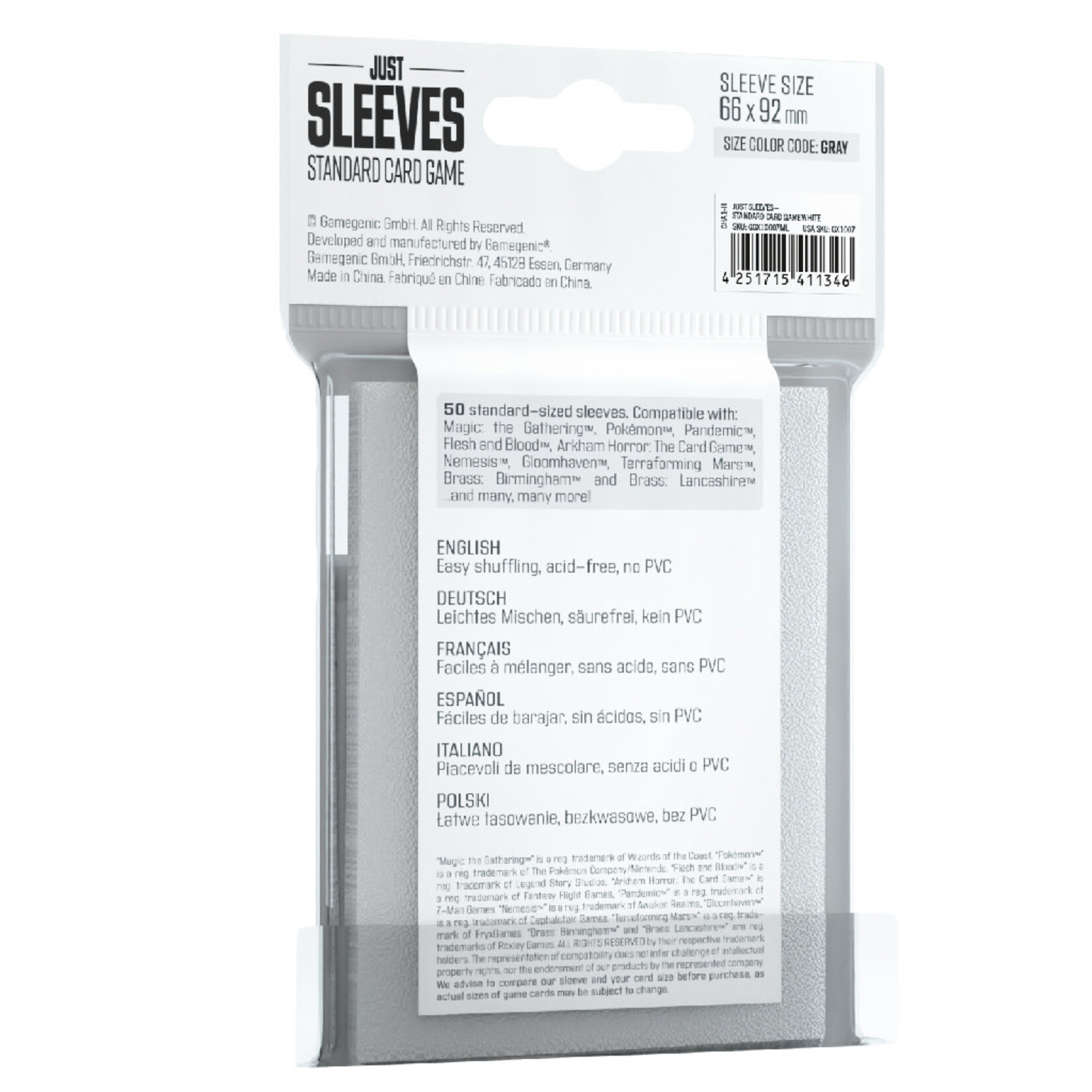 Gamegenic Just Sleeves: 50 Standard Card Game Sleeves: White