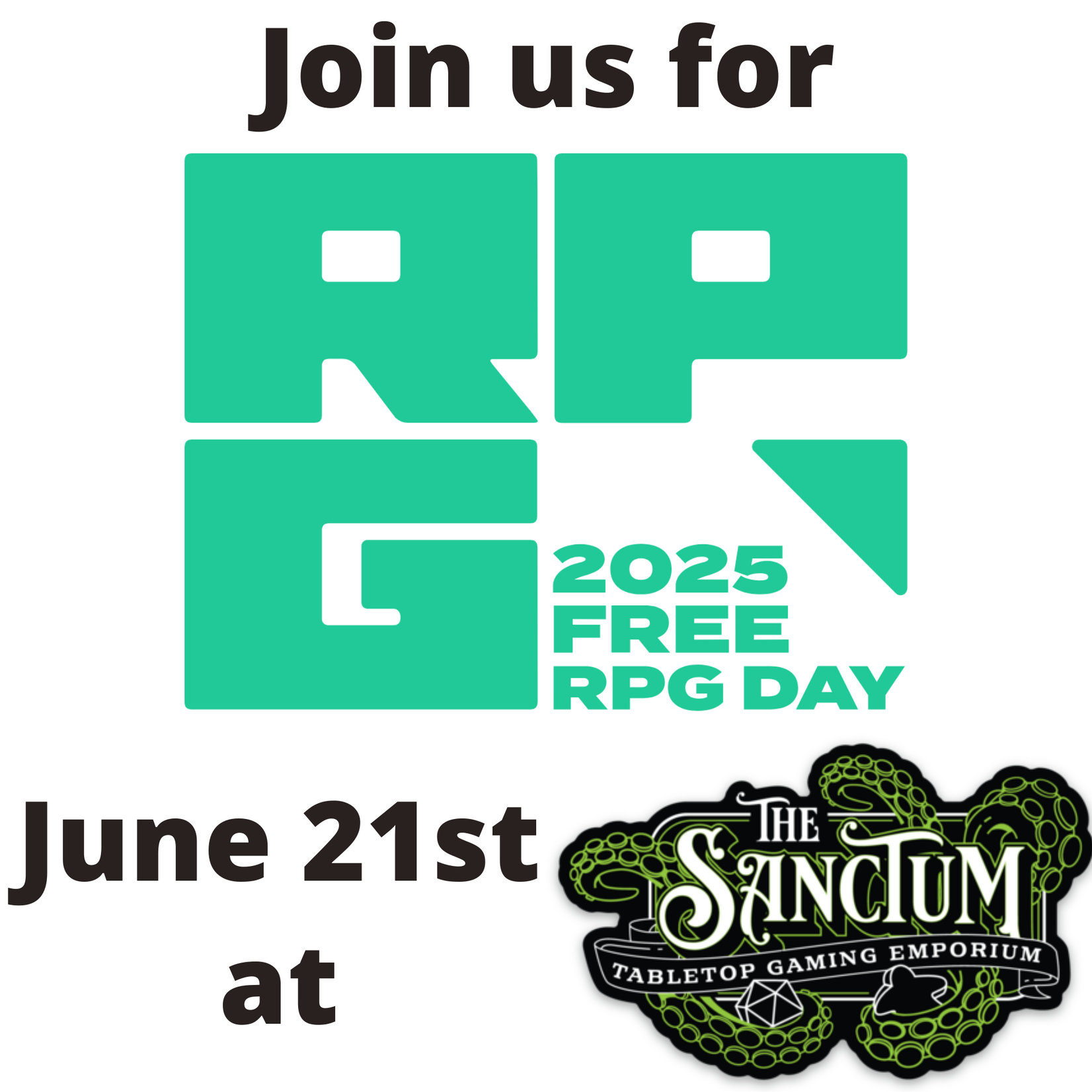 Free RPG Day: 6/21/25, Seminars at 1 pm and Games at 3 pm