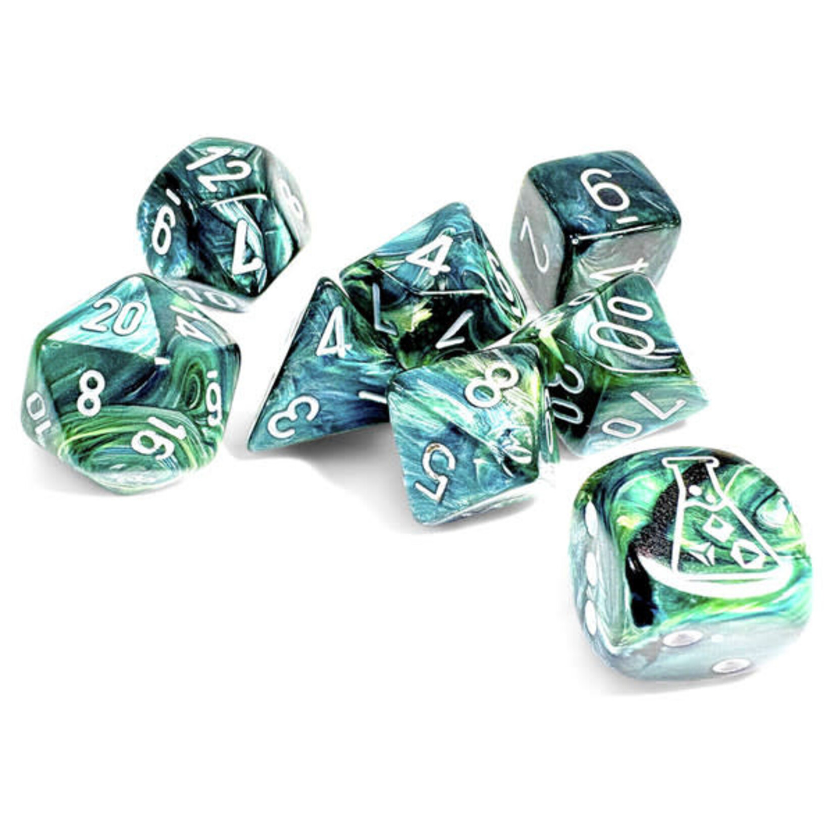Chessex Lab Dice: Lustrous Neptune with Grey Polyhedral 7-Die Set