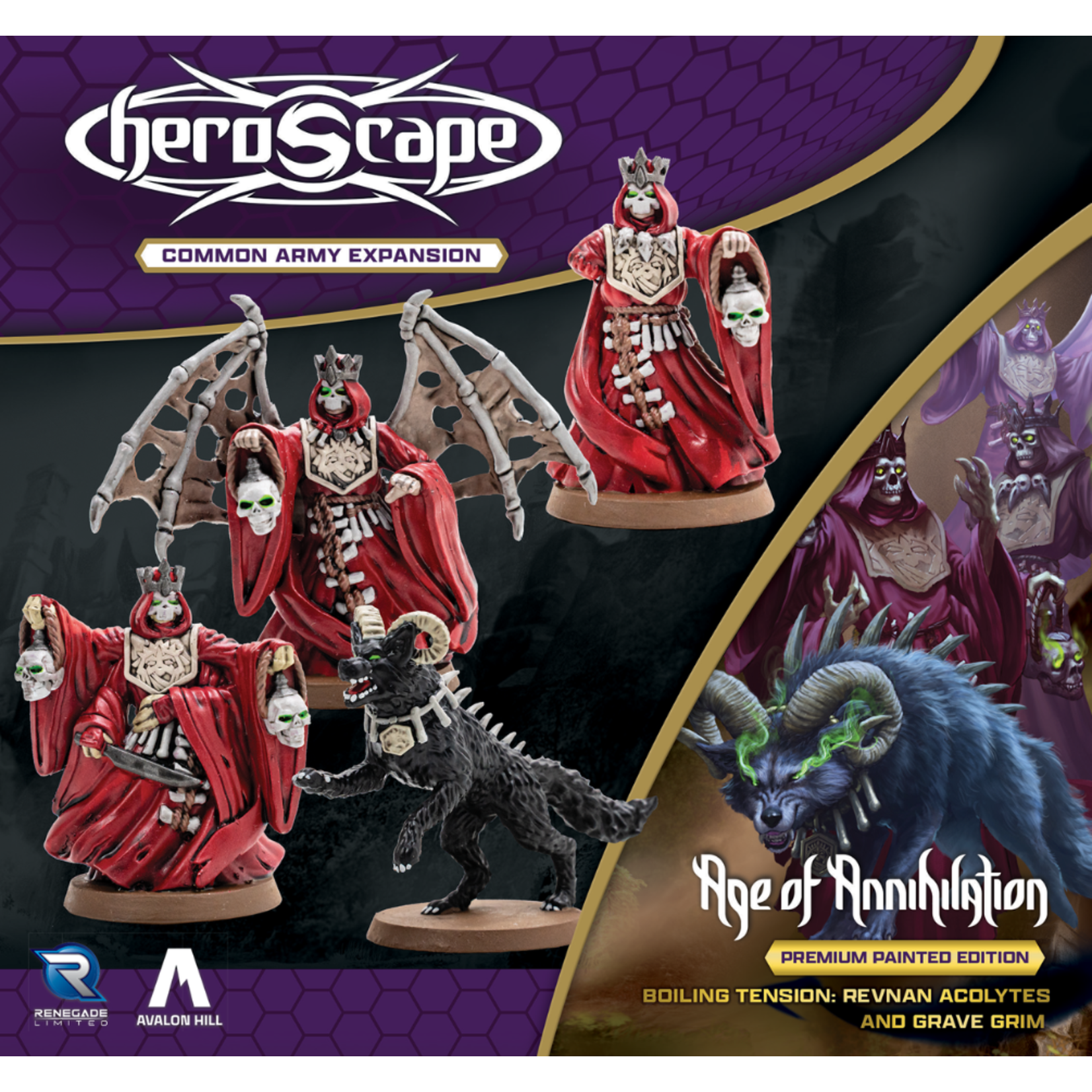 Renegade Game Studios Heroscape: Age of Annihilation: Boiling Tension: Revnan Acolytes and Grave Grim Premium Painted Edition