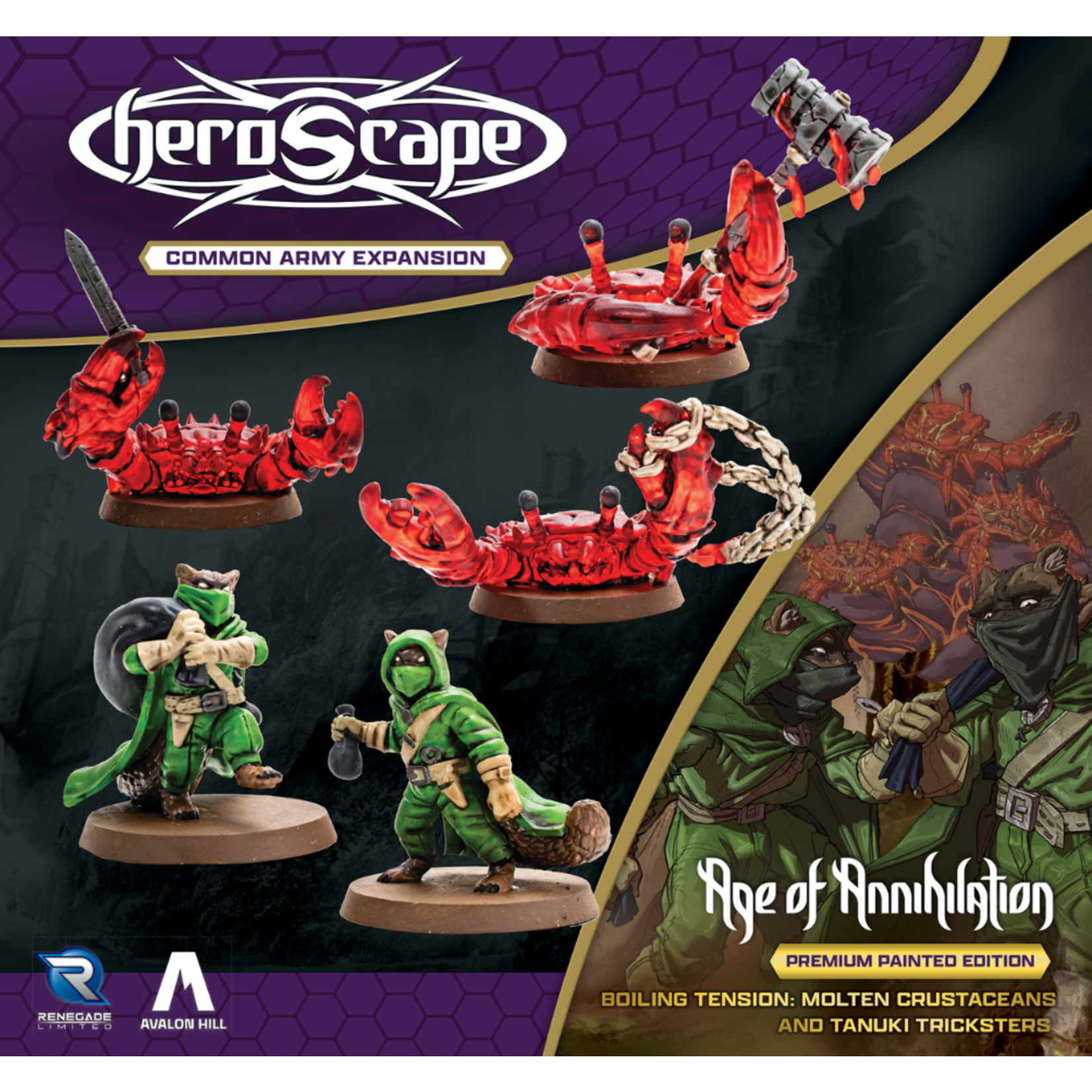 Renegade Game Studios Heroscape: Age of Annihilation: Boiling Tension: Molten Crustaceans and Tanuki Tricksters Premium Painted Edition